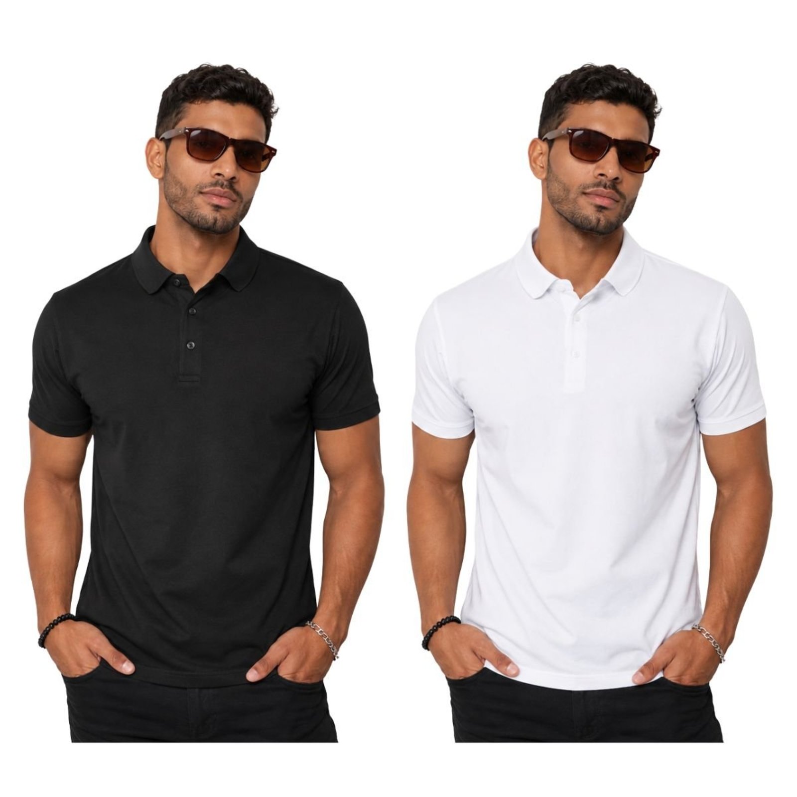 Kit 2 Camisas Polo Masculina Poliamida Premium Preto e Branco