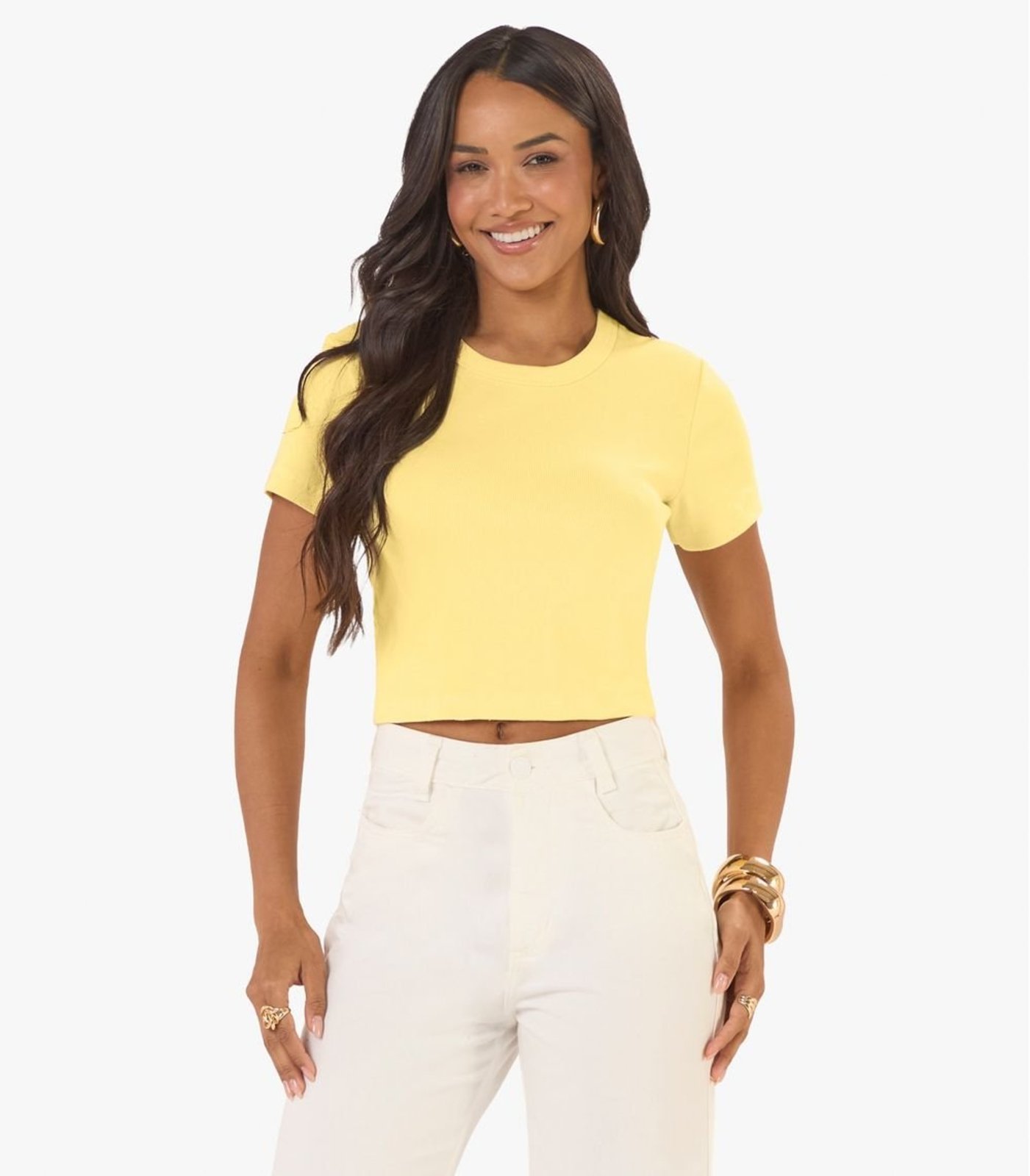 Blusa Cropped Ribana Básica Rovitex Amarelo