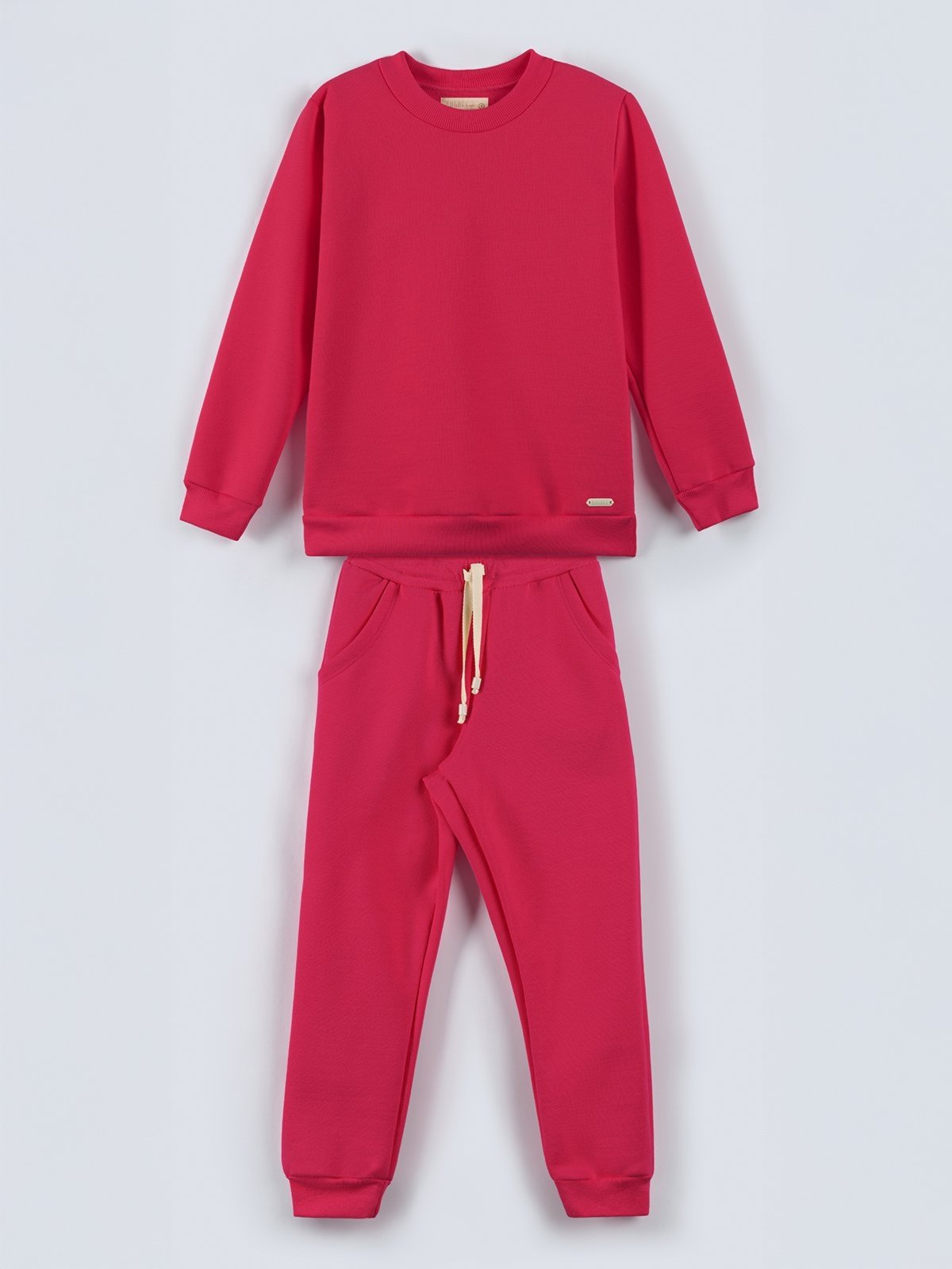 Vista 2 Infantil - Conjunto Moletom Bugbee Menina Casaco Manga Longa Gola Redonda e Calça com Bolso e Amarração Frontal Pink Flash rosa Bugbee rosa