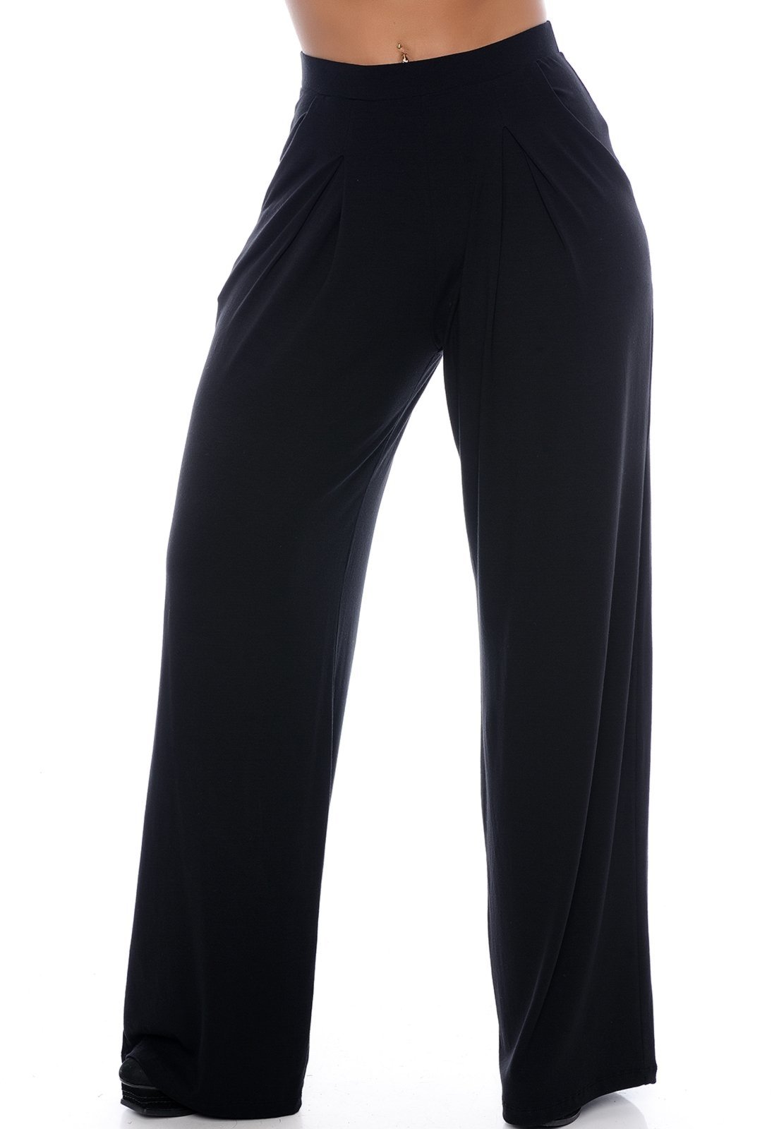 Calça Pantalona Cós Largo Bolsos B’Bonnie Elis Preto