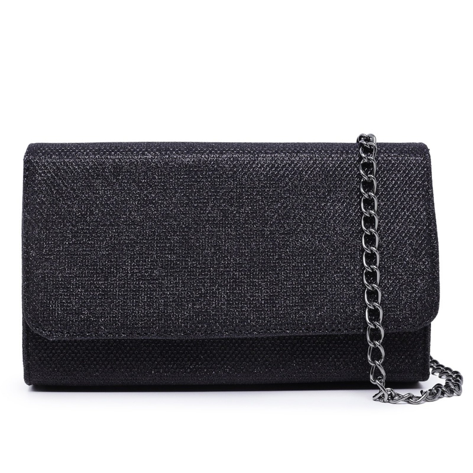 Bolsa Clutch De Mão Feminina Com Glitter Brilho Preto Carmelo Shoes