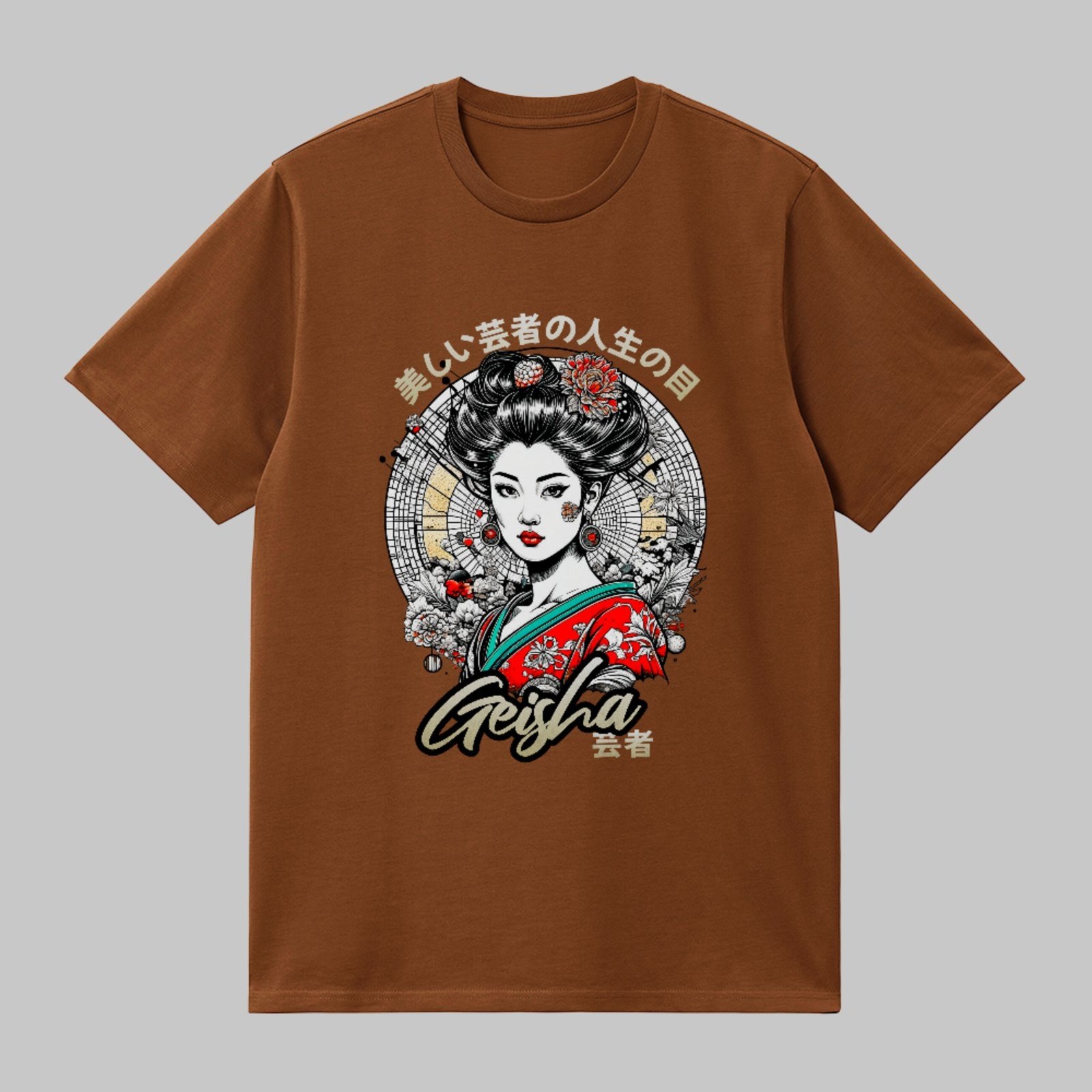 Camiseta Básica Geisha Japan Style Estampa Unissex Marrom