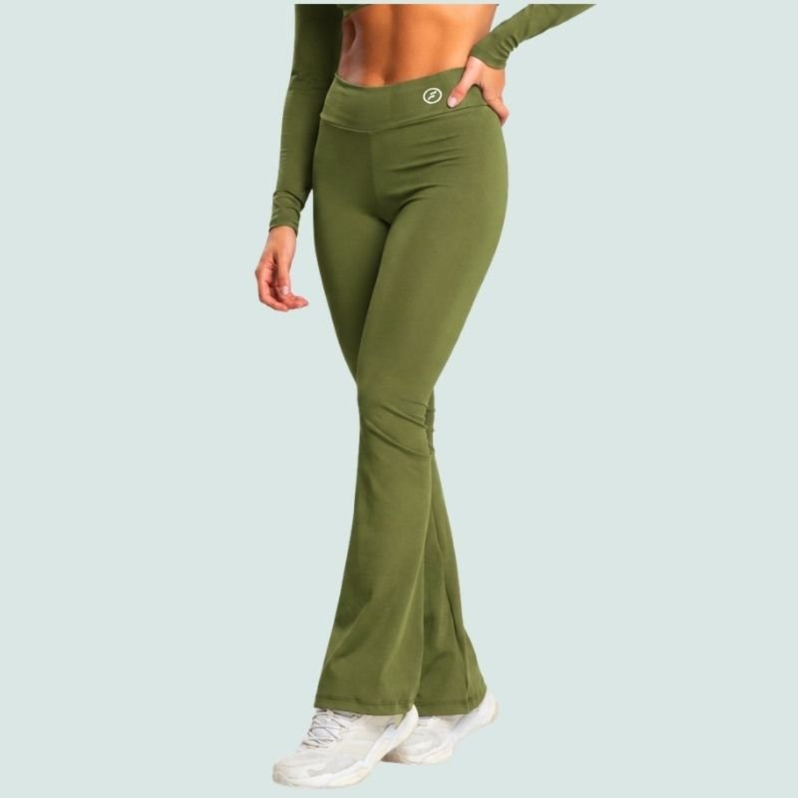 Legging Fit One Flare Bailarina Suplex Cós Alto Zero Transparência Verde Militar