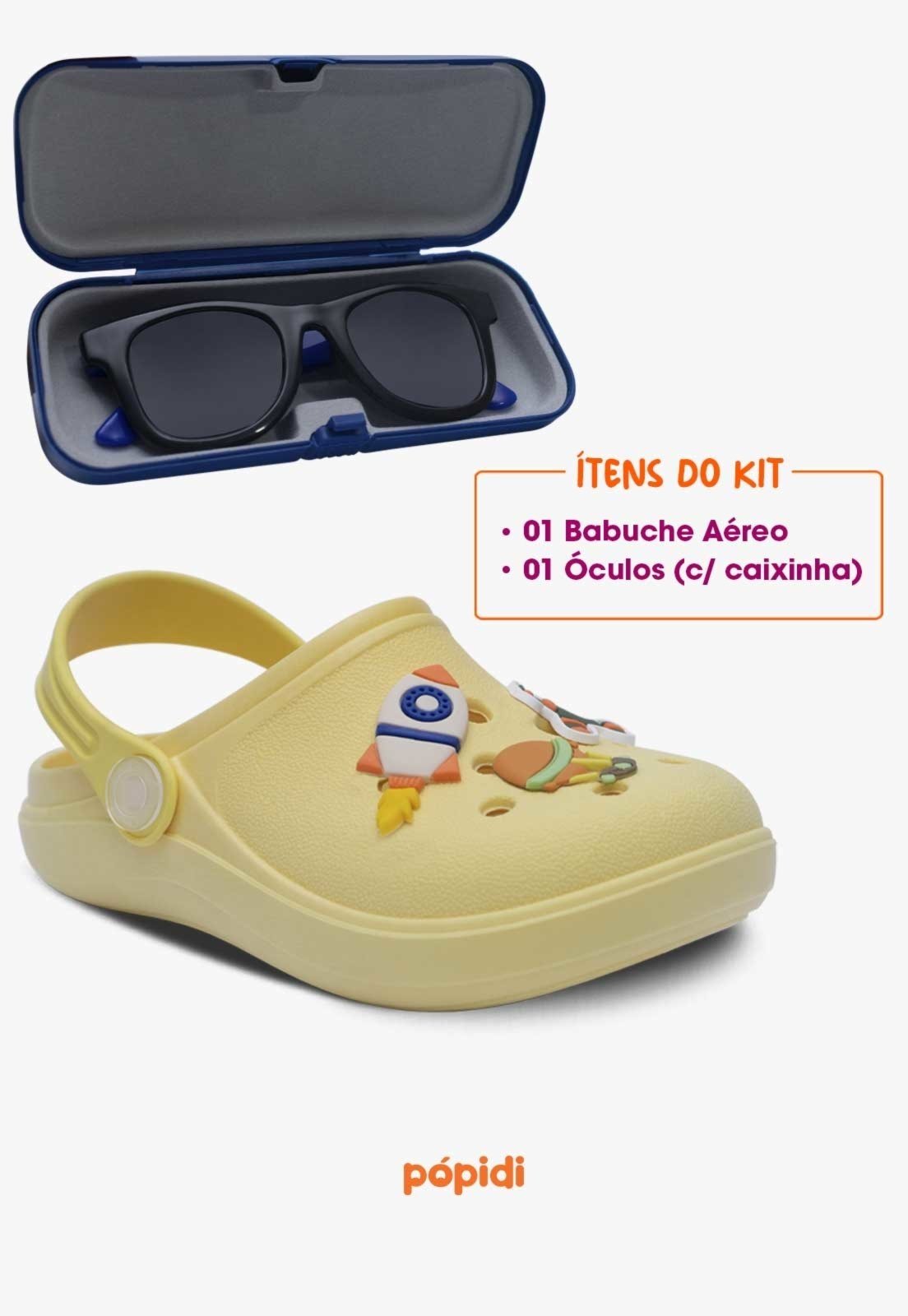 Vista 3 Infantil - Kit Babuche Aereo com Óculos de Sol Azul Com Capinha Pópidí amarelo/azul azul Pópidí amarelo/azul azul
