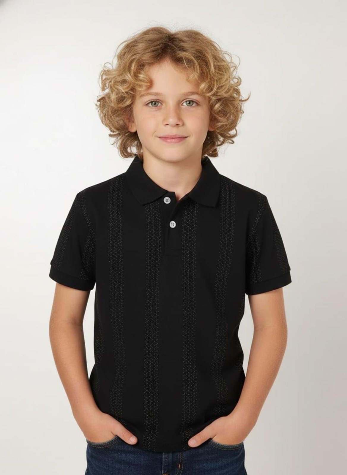 Infantil - Polo Crepe Manga Curta Juvenil Para Menino - PRETO