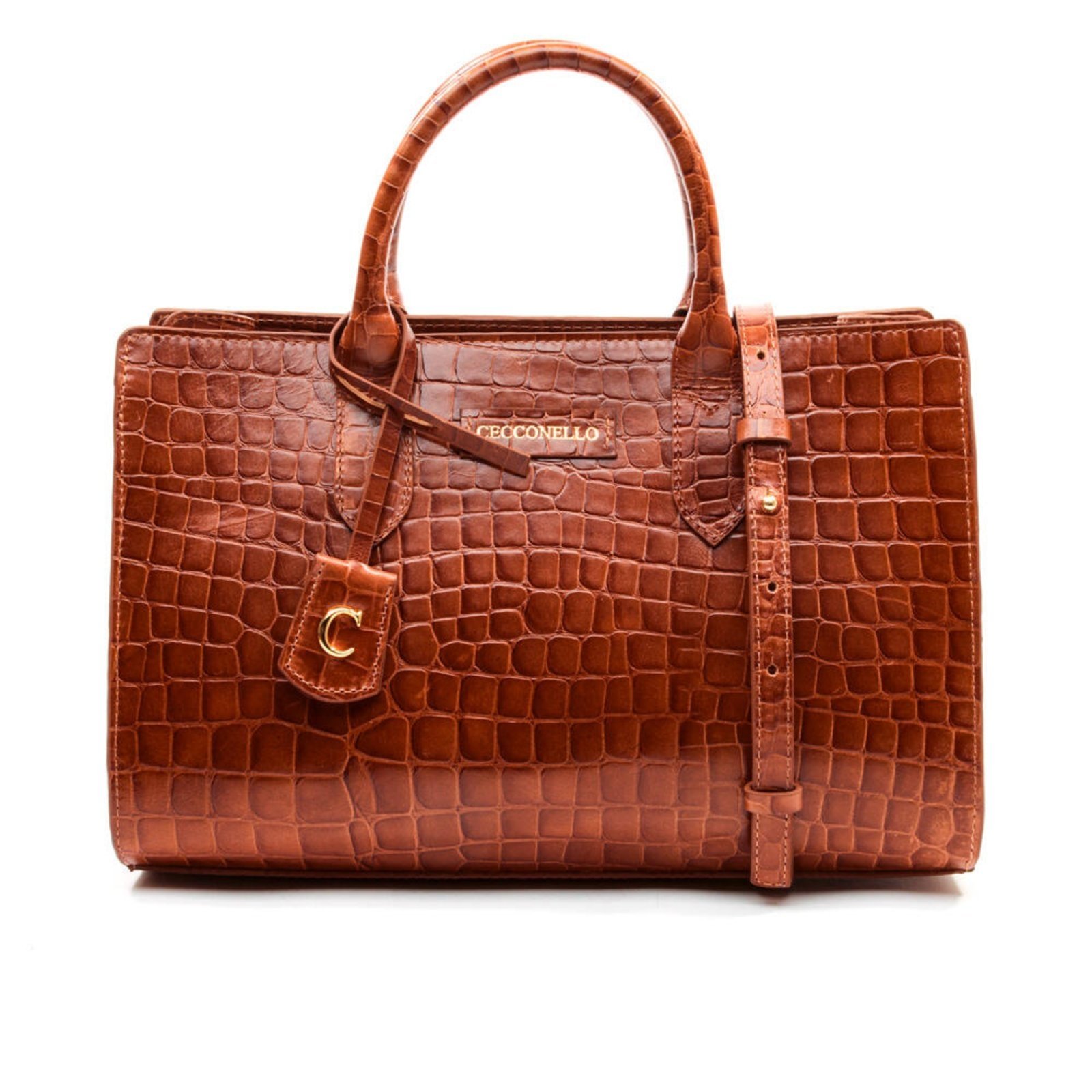 Vista 2 Bolsa Olivia Couro Croco Cecconello C2904-3 marrom marrom