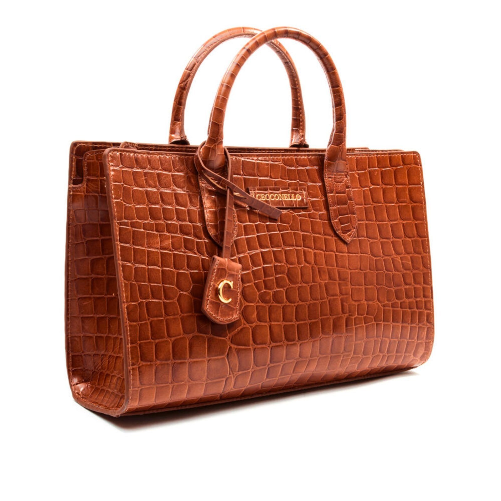 Vista 3 Bolsa Olivia Couro Croco Cecconello C2904-3 marrom marrom