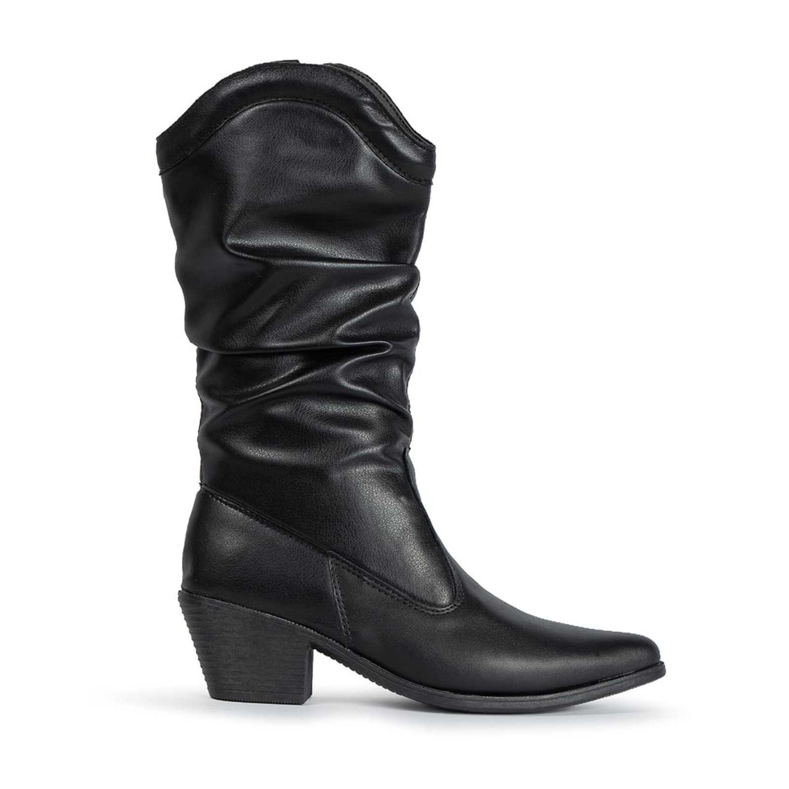 Bota Feminina Texana Salto Grosso Slouch Enrugada Cano Alto Via Angel 9003