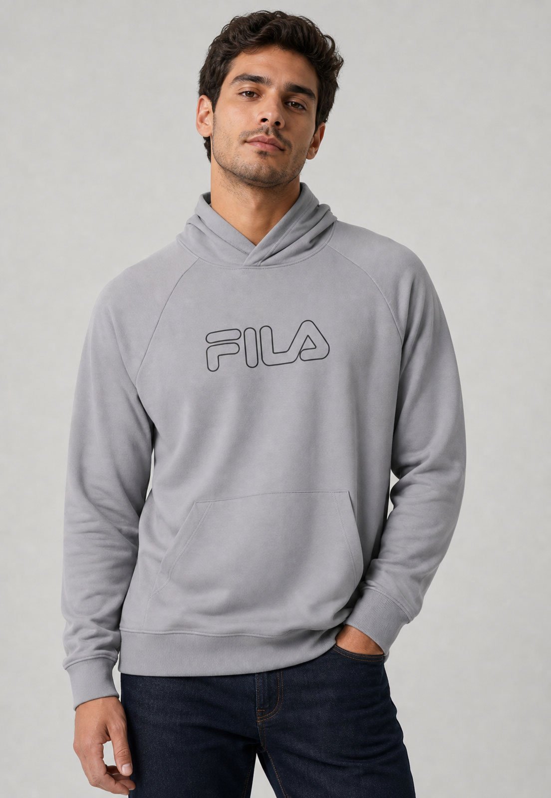 Blusa de Moletom Masculina Fila Outline Ligh Cinza