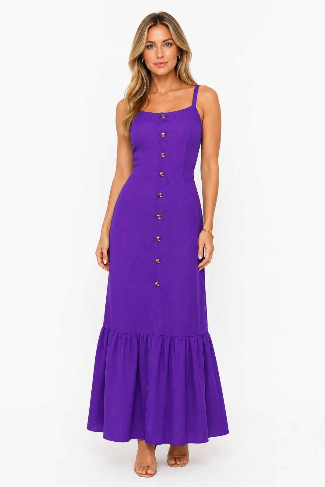 Vestido Longo D Bell Outlet Fashion Botões Roxo