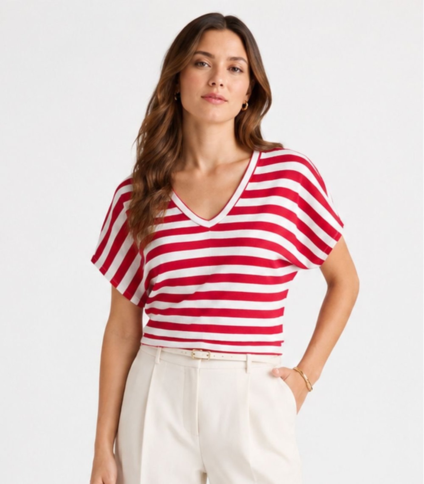 Blusa Feminina Em Ribana Decote V Infinita Cor Vermelho