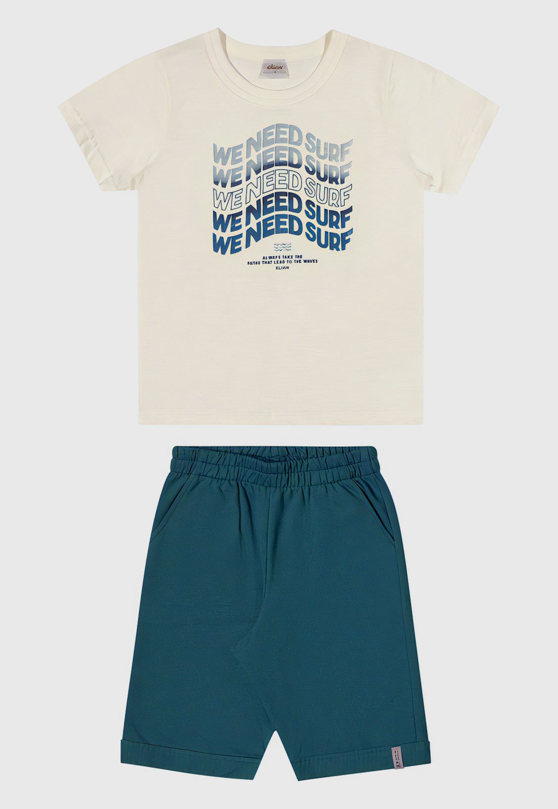 Infantil - Conjunto 2pçs Manga Curta Elian Camiseta E Bermuda Bege