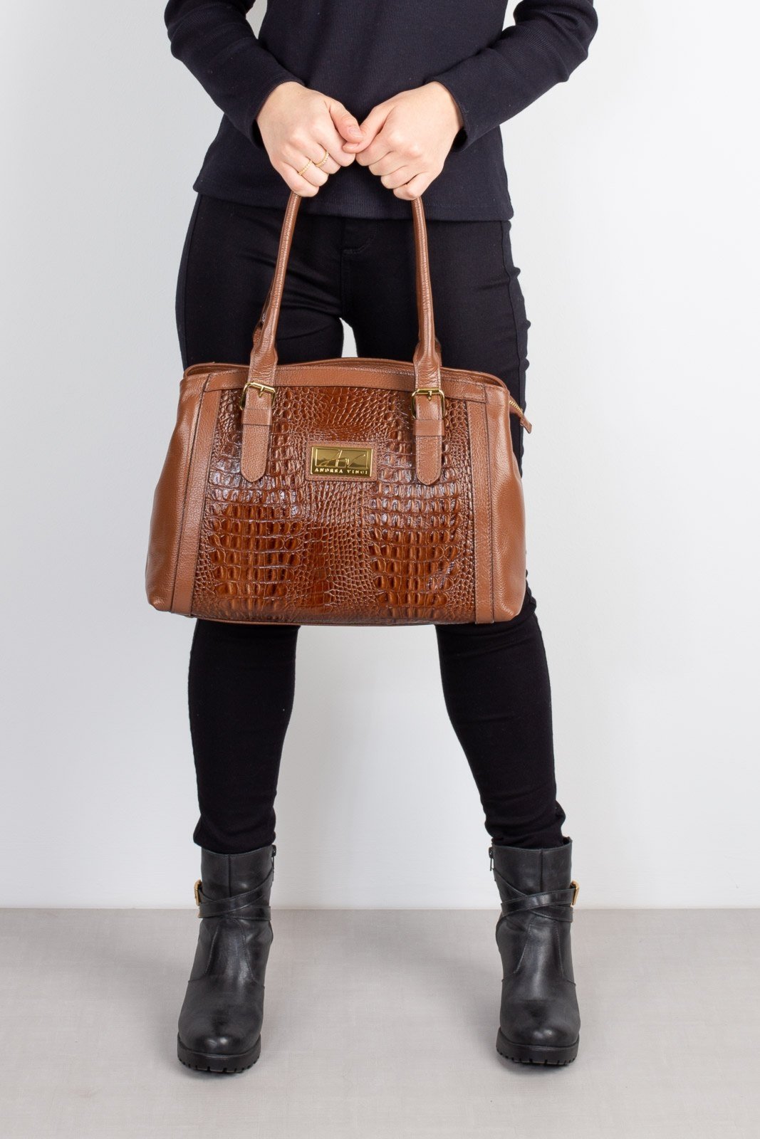 Vista 3 Bolsa de ombro em couro croco Sônia - Whisky Andrea Vinci vermelho Andrea Vinci vermelho