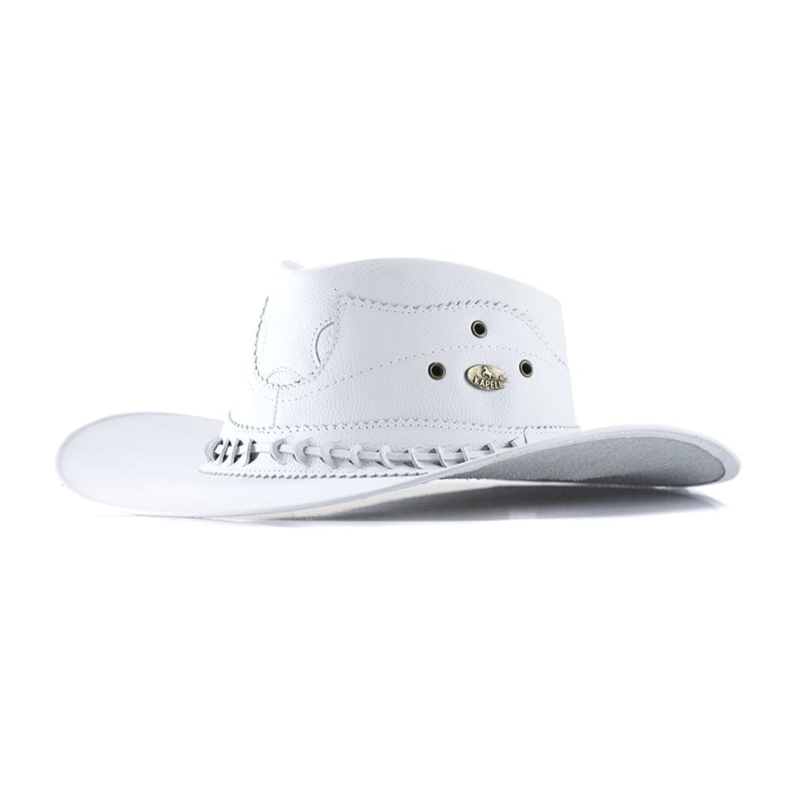 Chapéu Unissex Estilo Americano em Couro cor Branco Linha Barretos Kapell