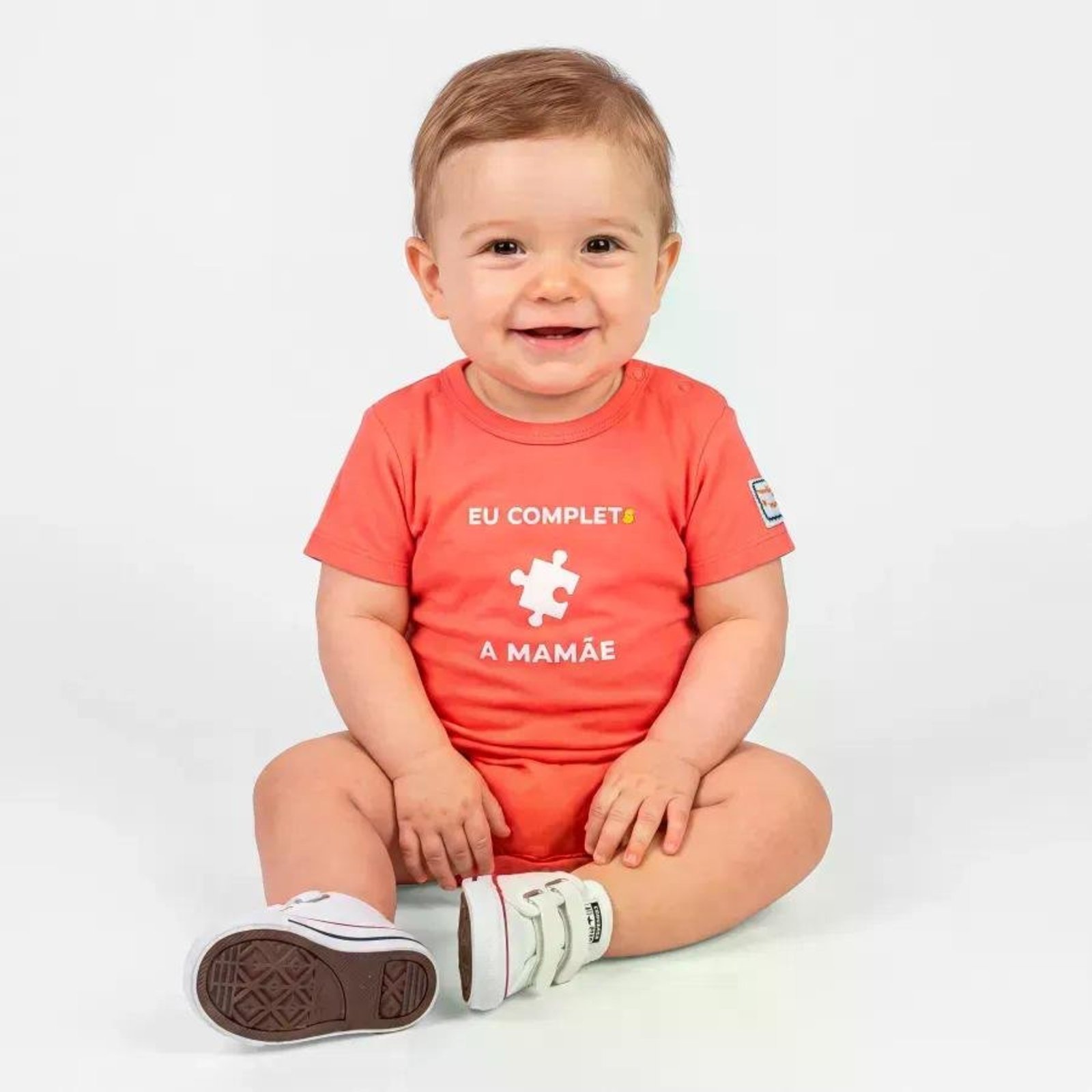 Infantil - Body Unissex Mamãe e Mini Vermelho Estampada Laranja