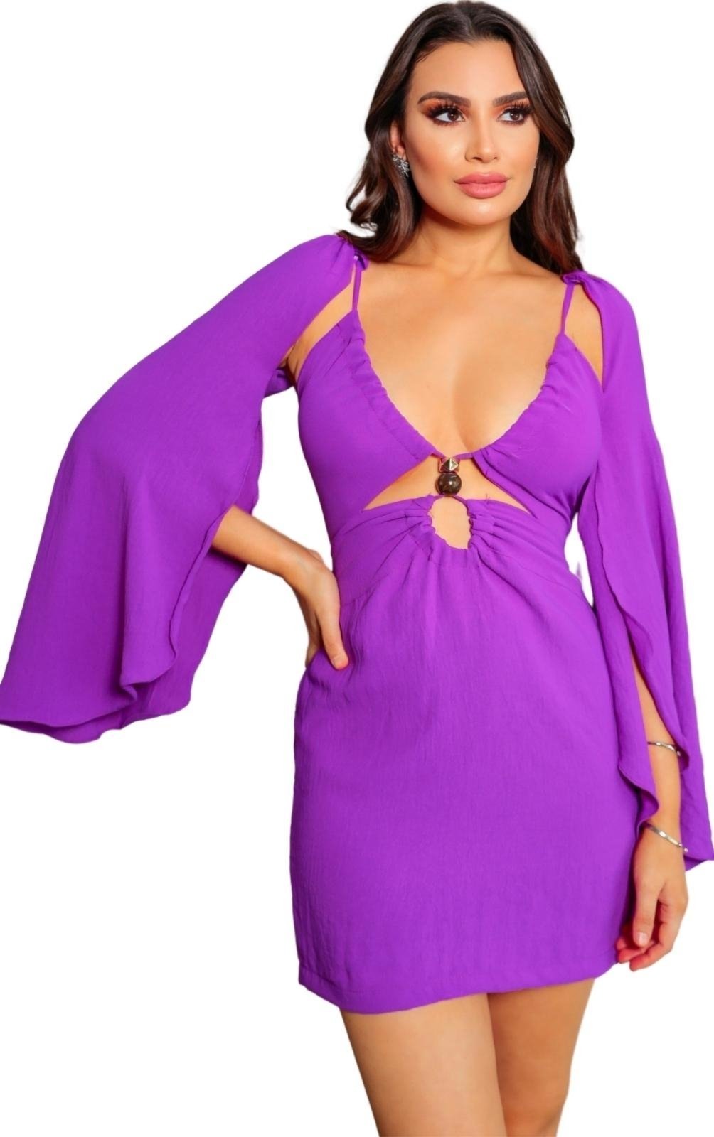Vestido Curto Arianna Mangas Removíveis Roxo