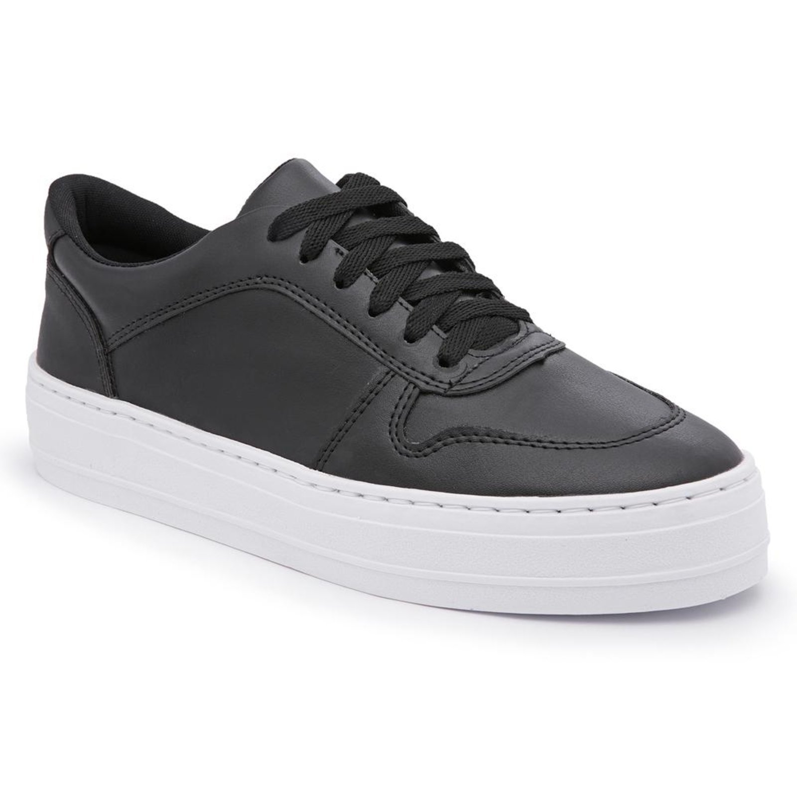 Tênis Casual Feminino Cano Baixo Cadarço Conforto Dia a Dia Branco 33 Preto
