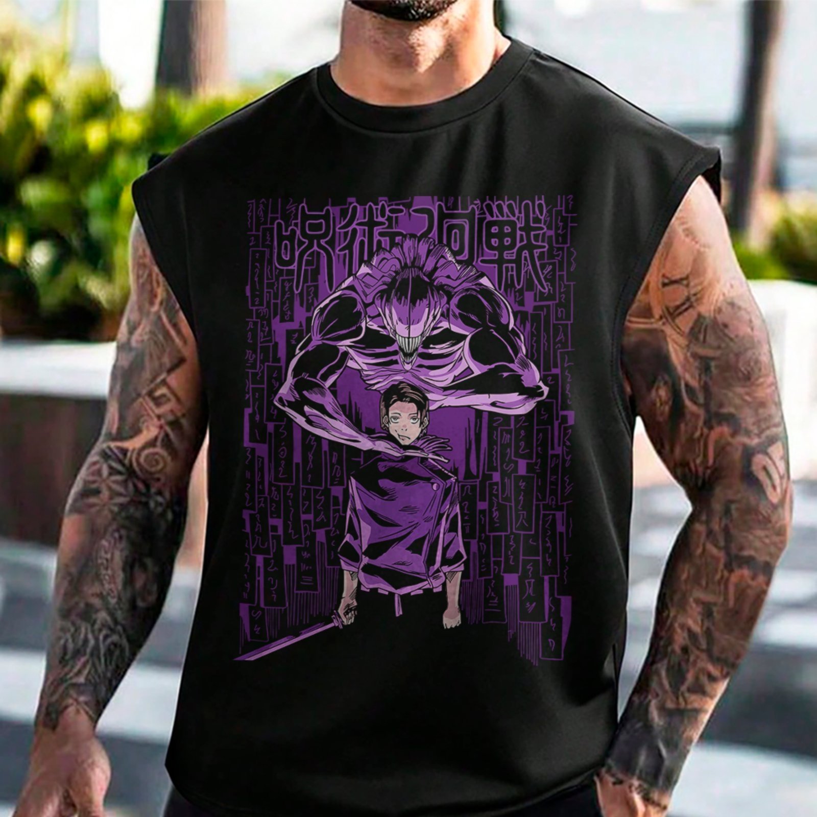 Camiseta Regata Machão Yuta Okkotsu Domínio Amaldiçoado Jujutsu Kaisen Masculina Preto
