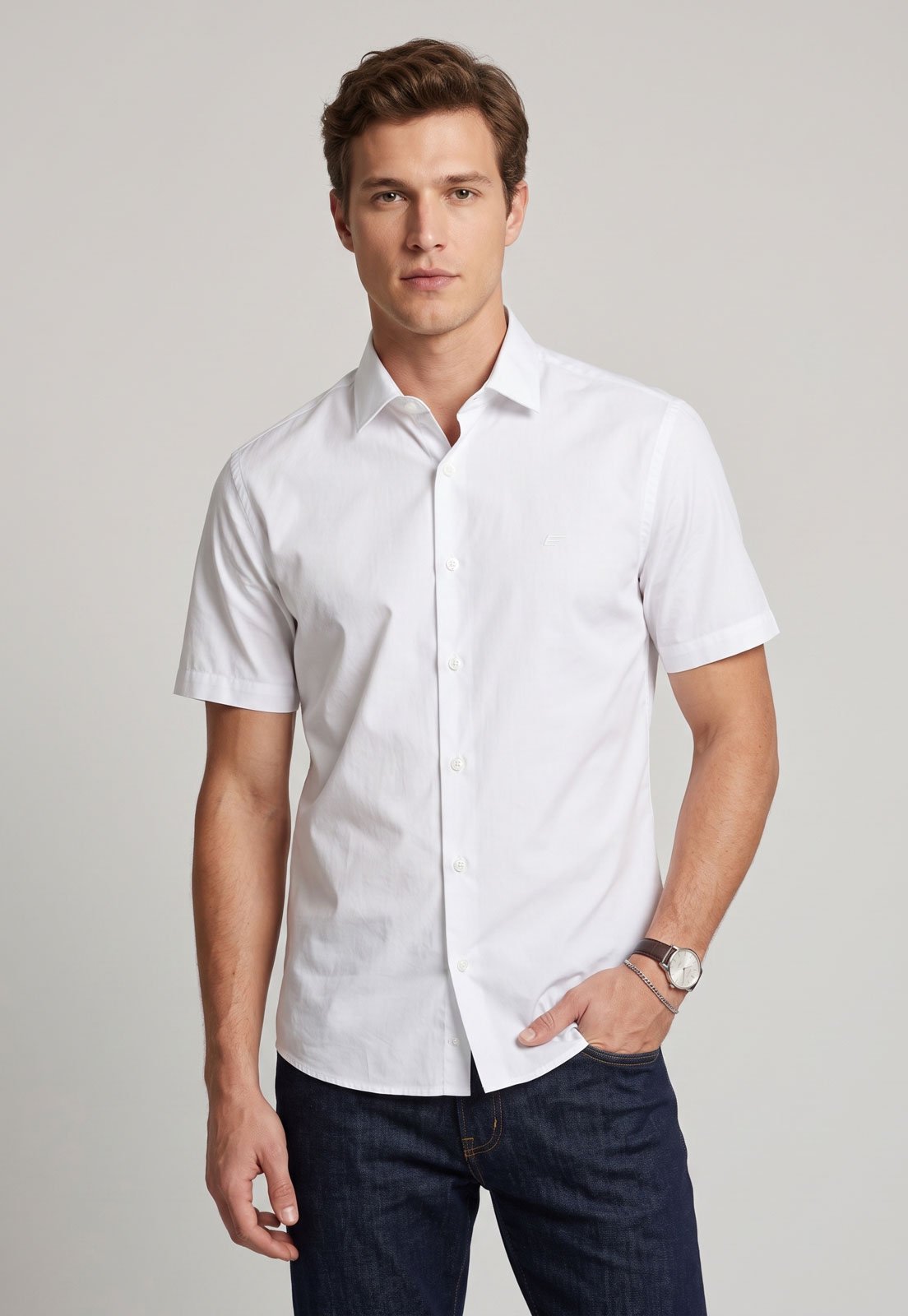Camisa Masculina Ellus Tricoline Classic New Italian Branca