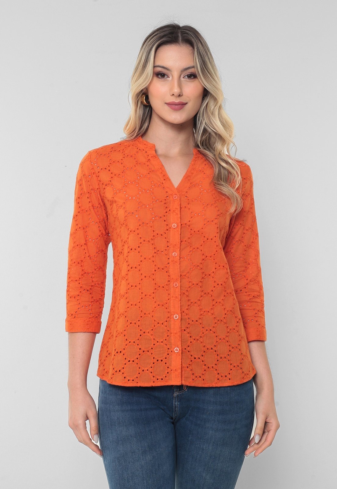 Camisa Intens Manga 3/4 Laise de Algodão Laranja