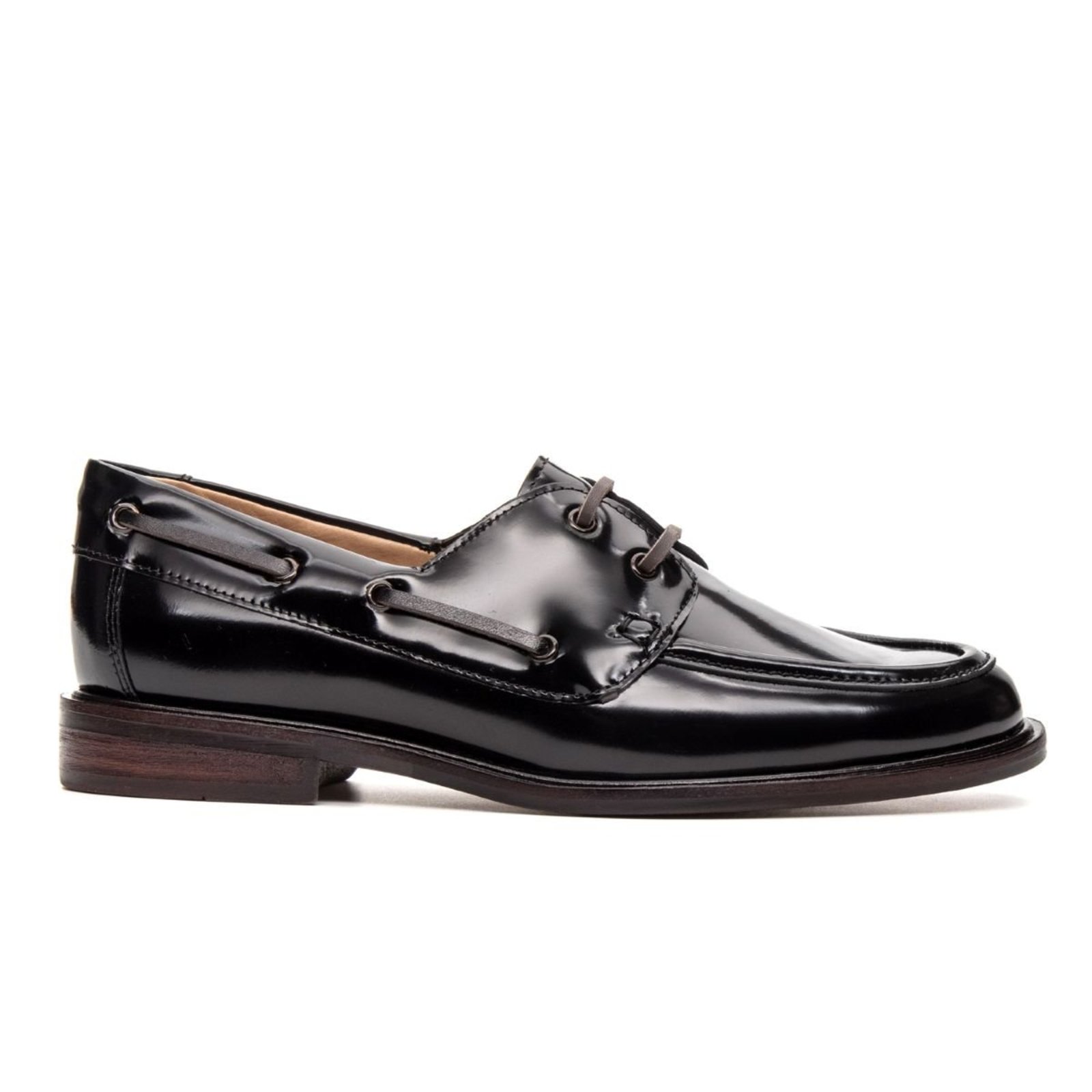 Mocassim Náutico Feminino Boboli Couro Box Preto com Solado de Couro
