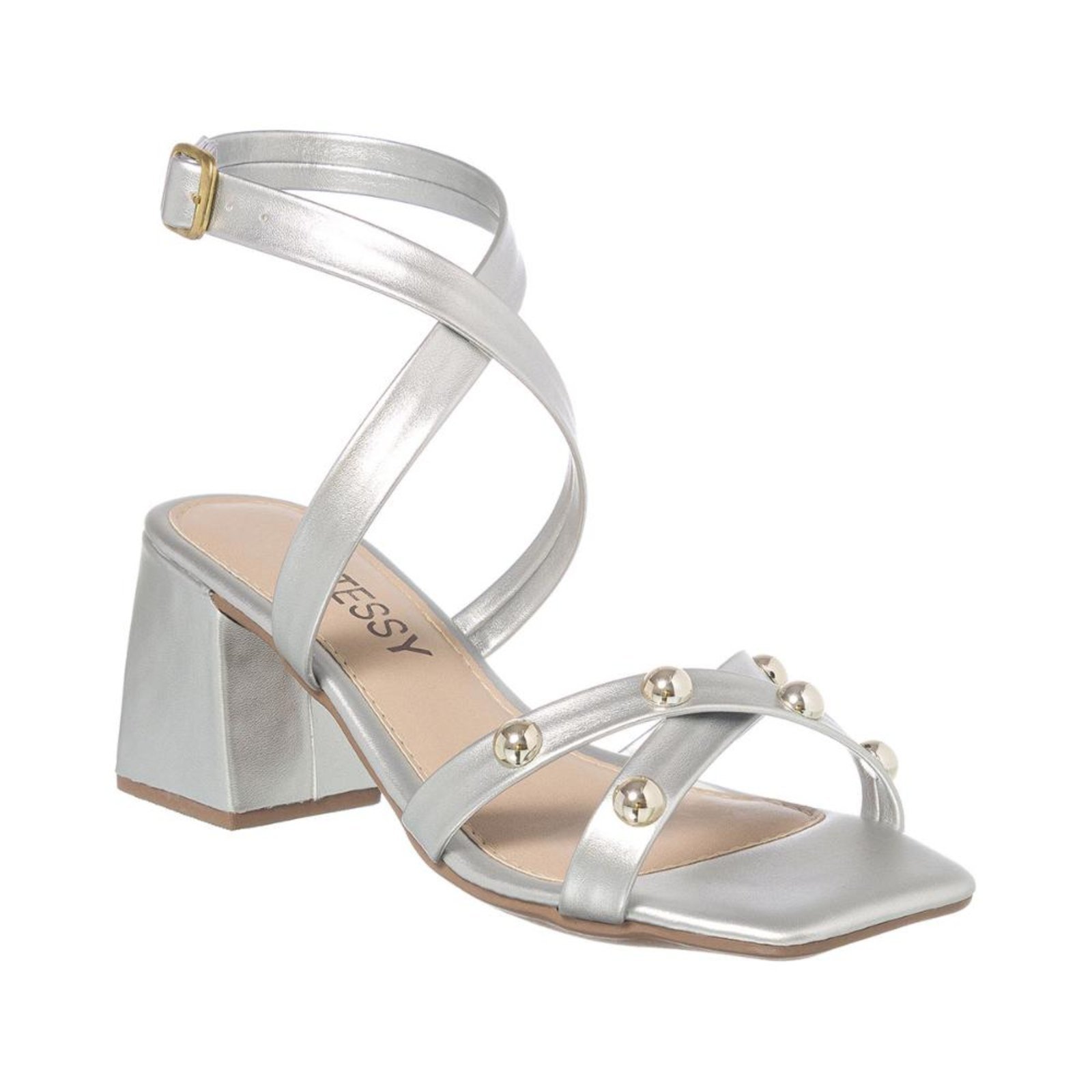 Sandália Feminina Casual Salto Bloco Grosso Elegante Casual Metalizada Prata