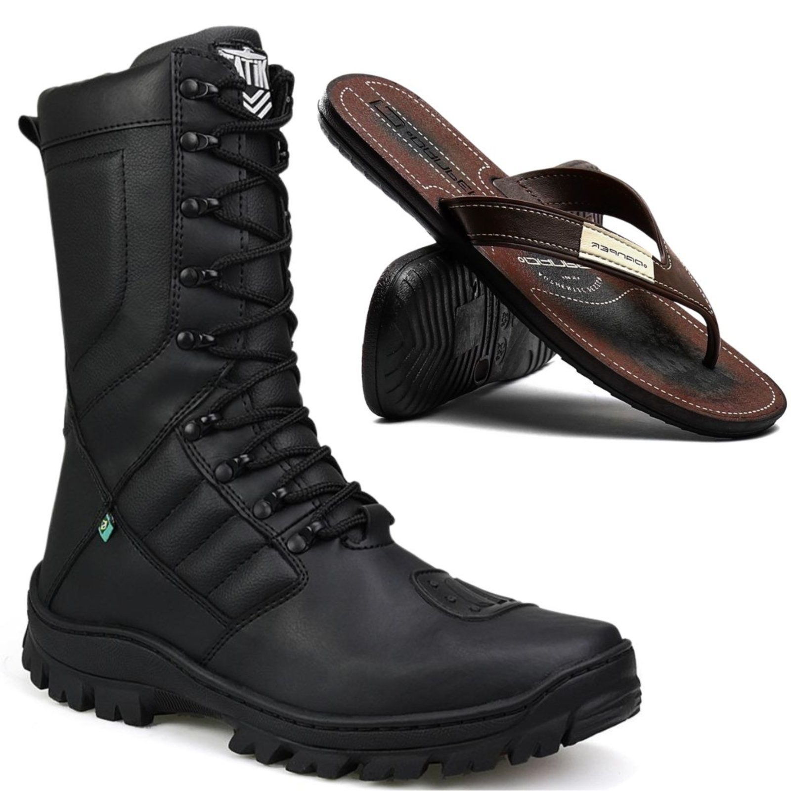 Bota Militar Sapatofran Tático Coturno Antiderrapante Com Chinelo Preto