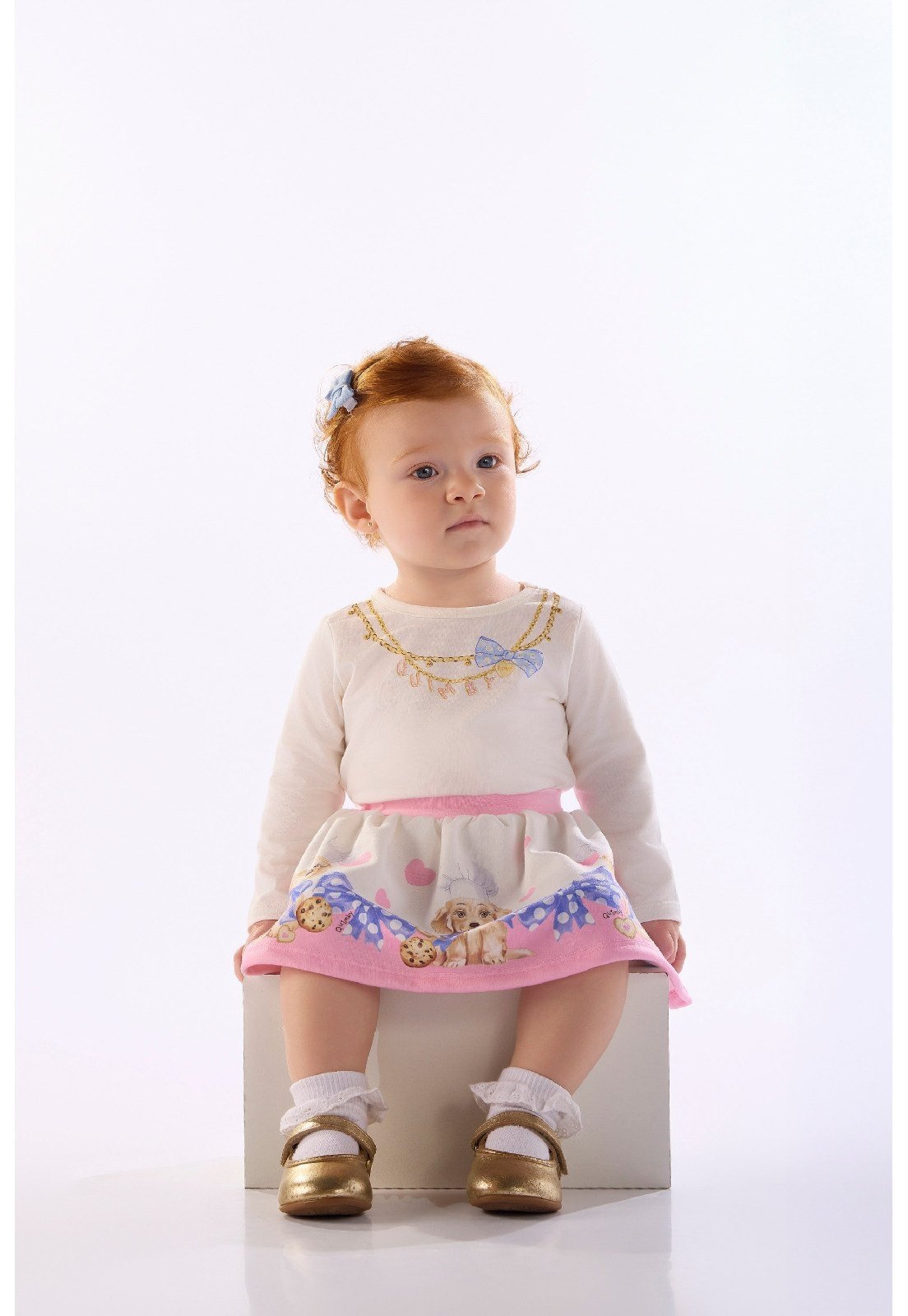 Infantil - Conjunto Blusa Saia Quimby Branco