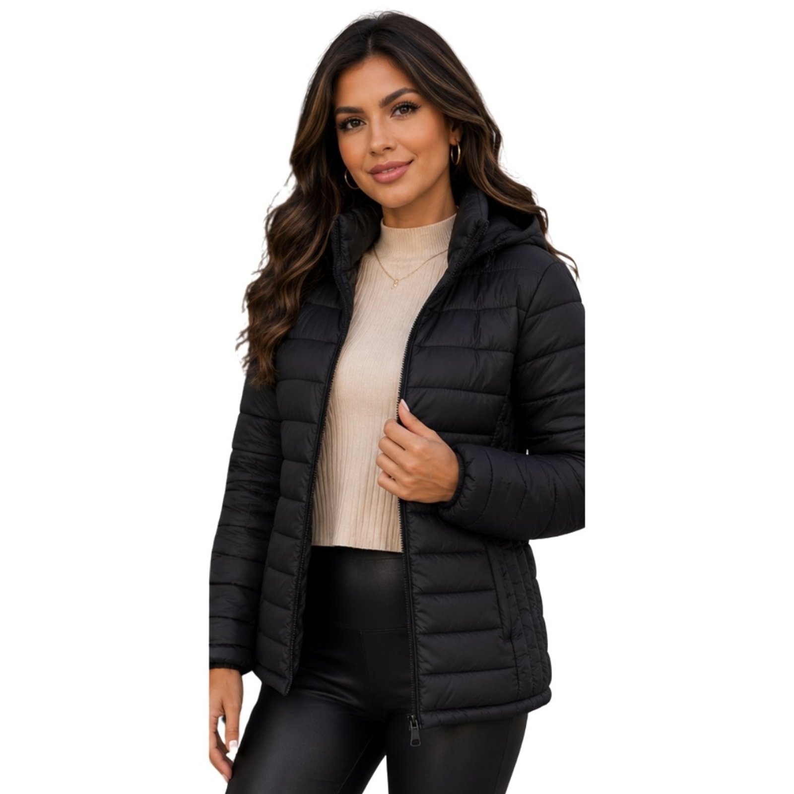 Jaqueta Puffer Feminina Premium Casaco Peluciado Inverno Preto