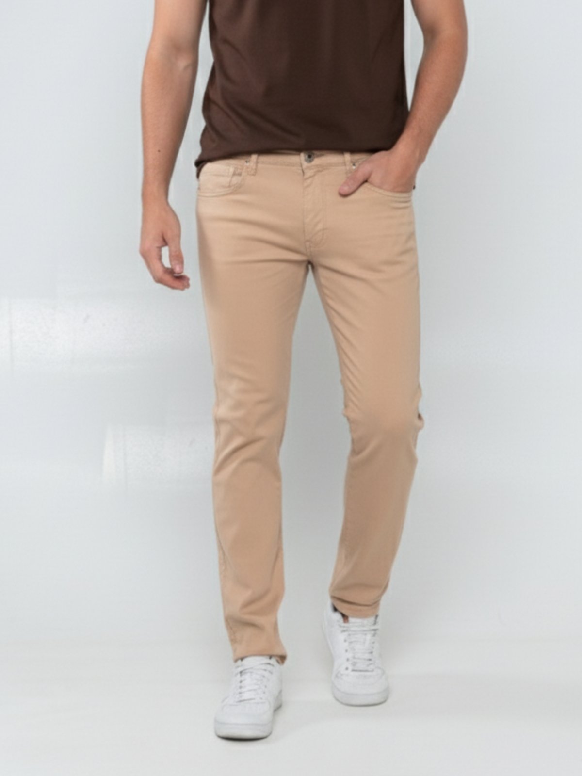 Calça Sarja Masculina Alpha Street Wear Confortável e Básica Bege