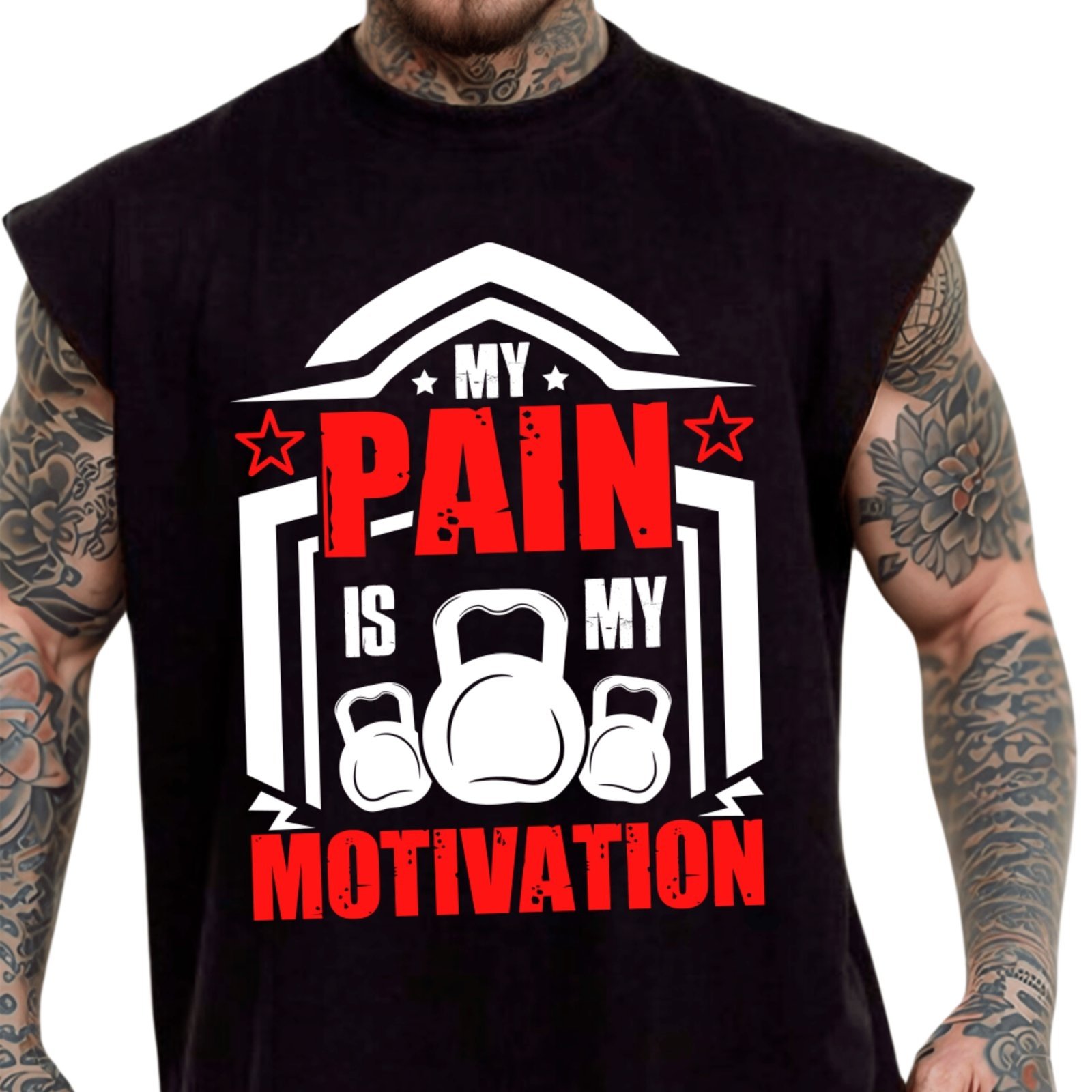 Camiseta Regata Machão Ousy My Pain Is My Motivation Academia Oversized Masculina Preto