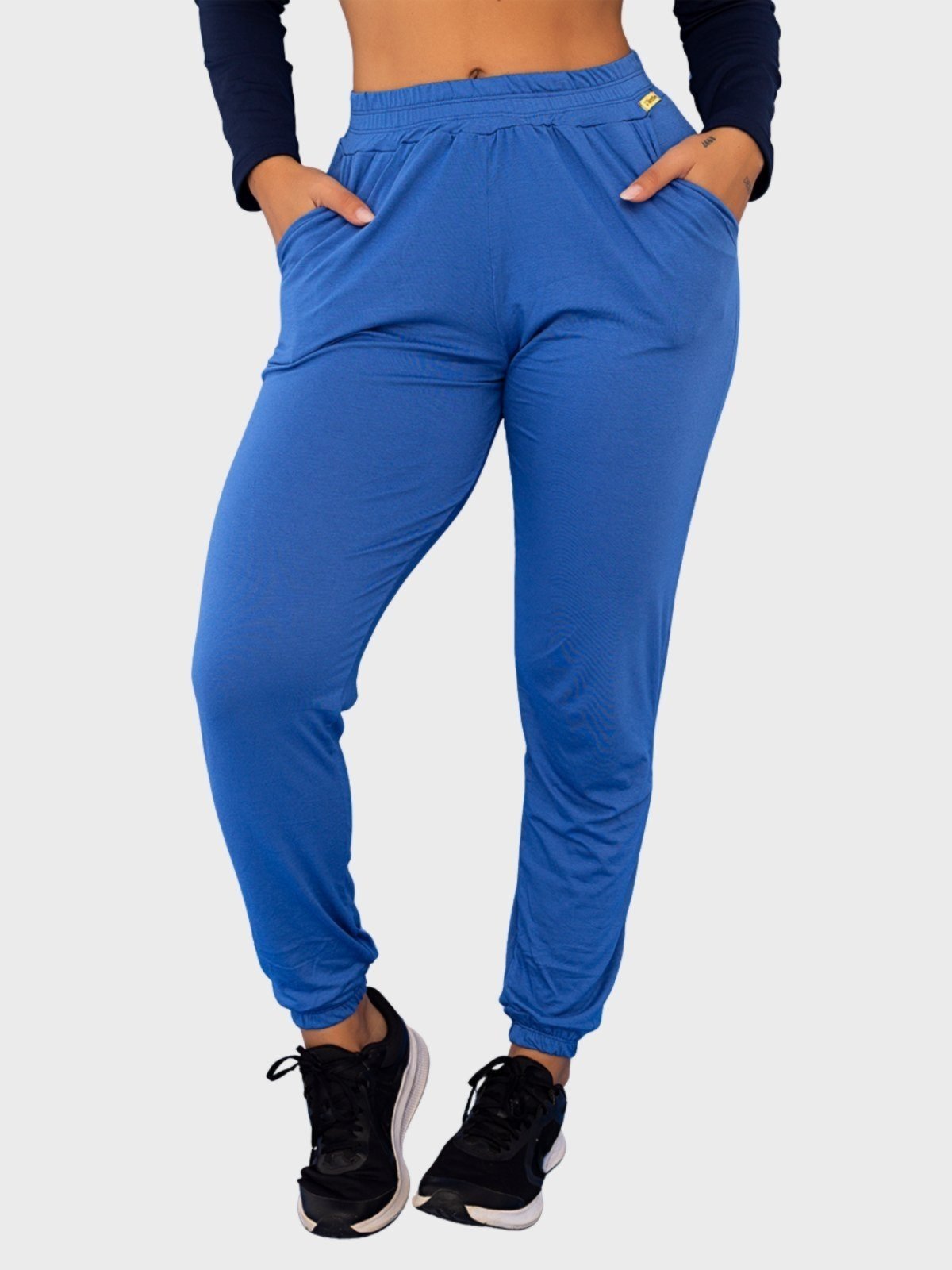 Calça Viscolycra Tarelles Jogger Punho Soltinha Bolso Azul Jeans