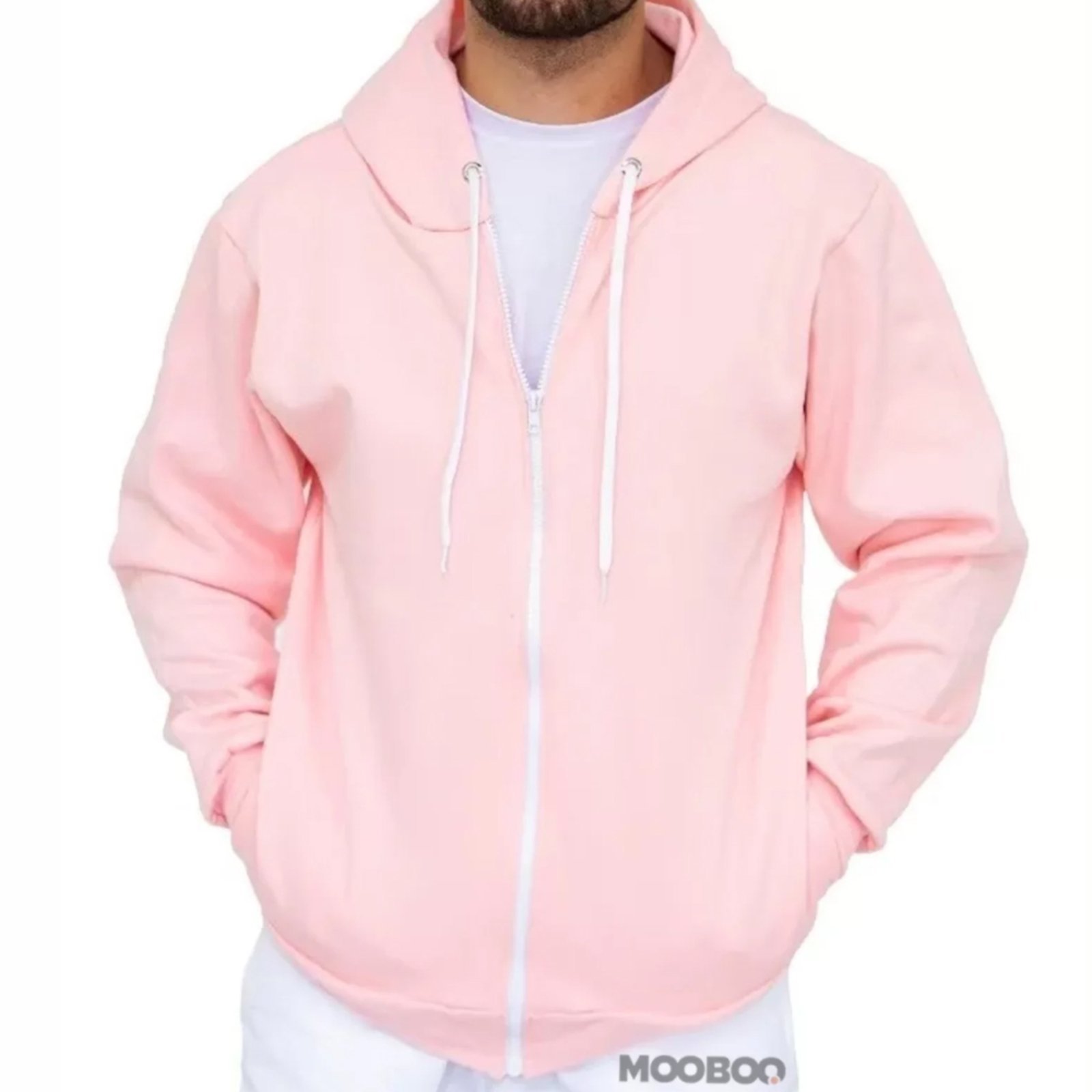 Moletom Flanelado Feminino Aberto ziper Masculino Urbania Moleton Blusa de Frio Lisa Rosa claro