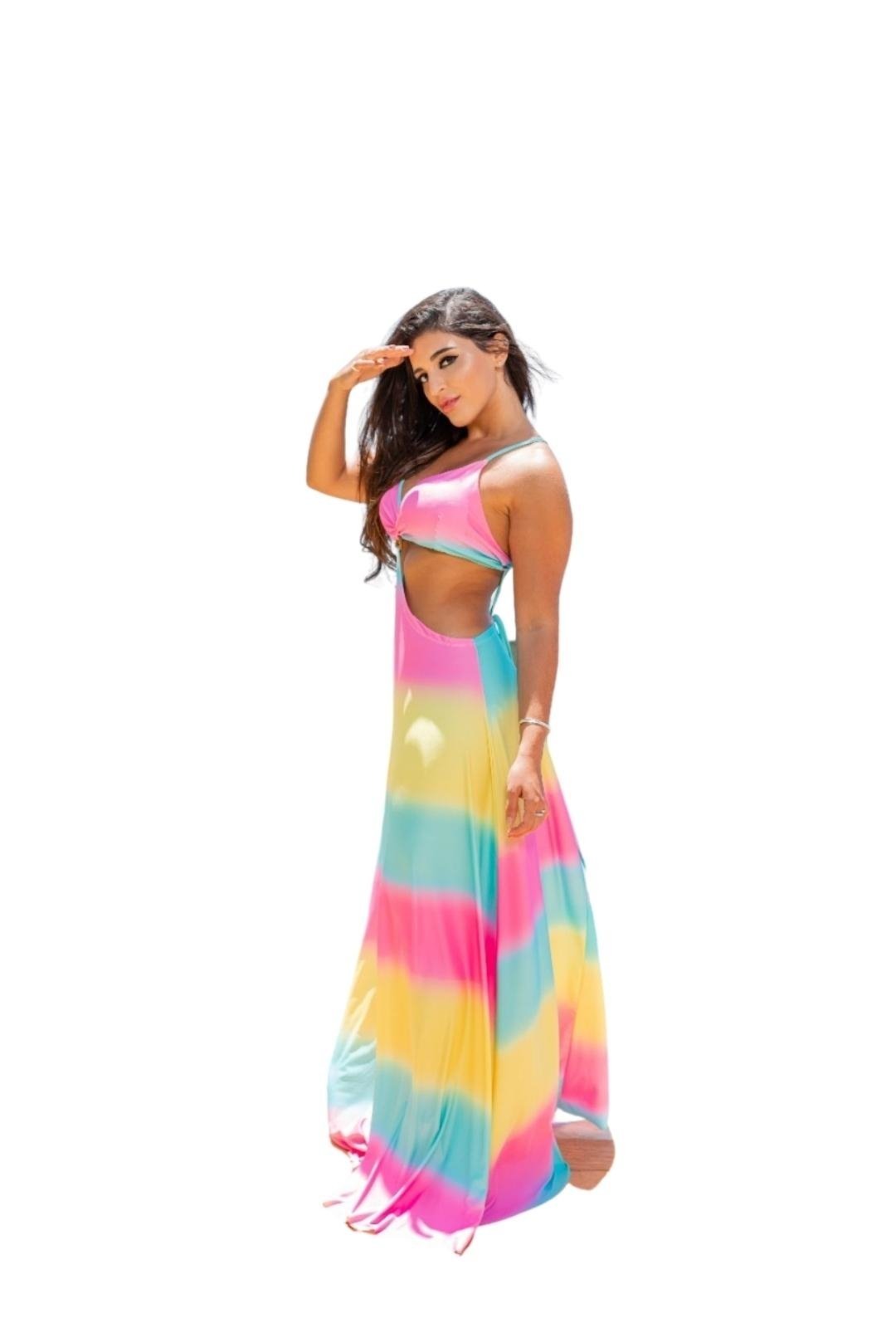 Vestido longo Tie Die Frente única Color