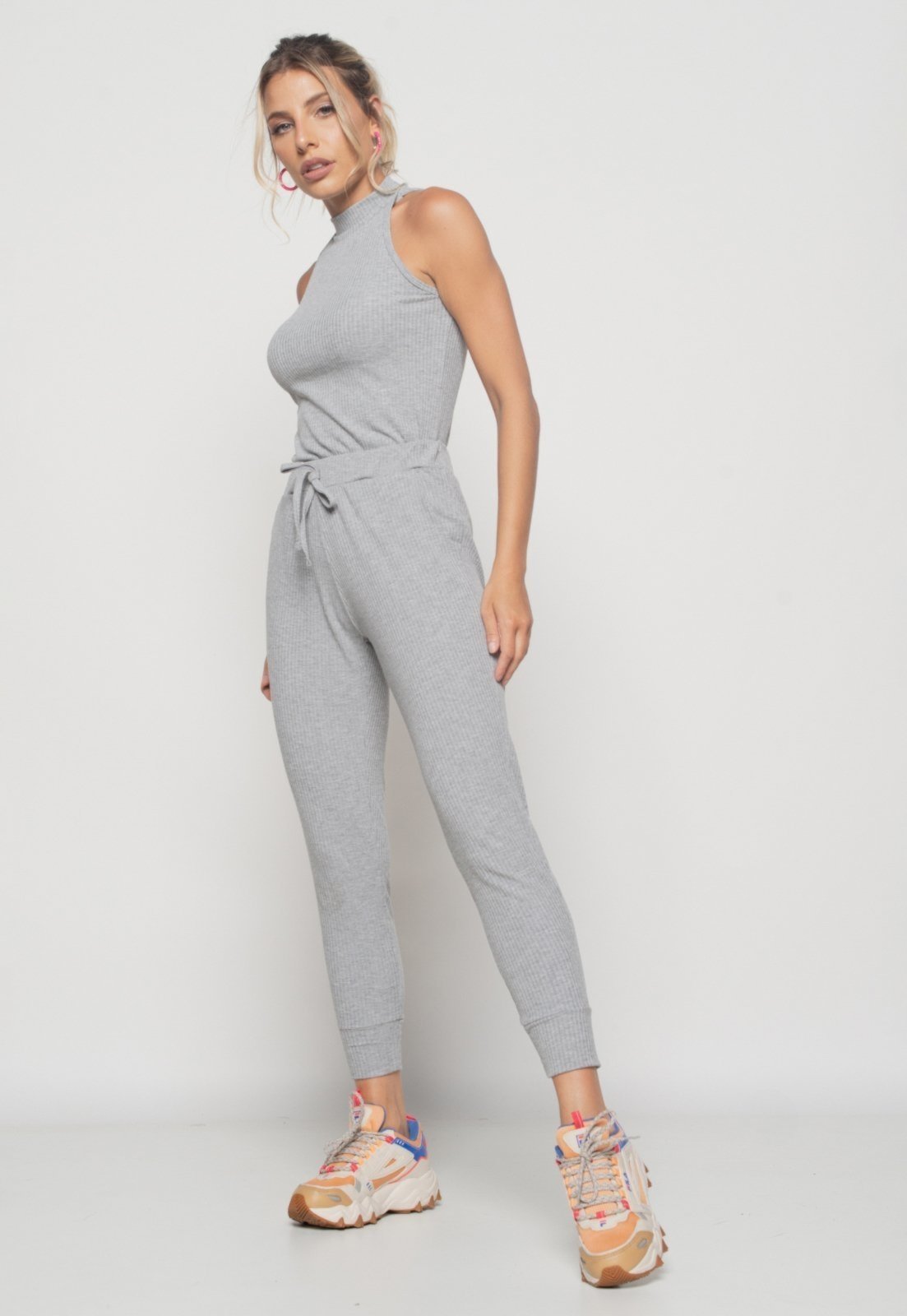Conjunto Salvatore Comfy Com Regata e Jogger Canelada Mescla