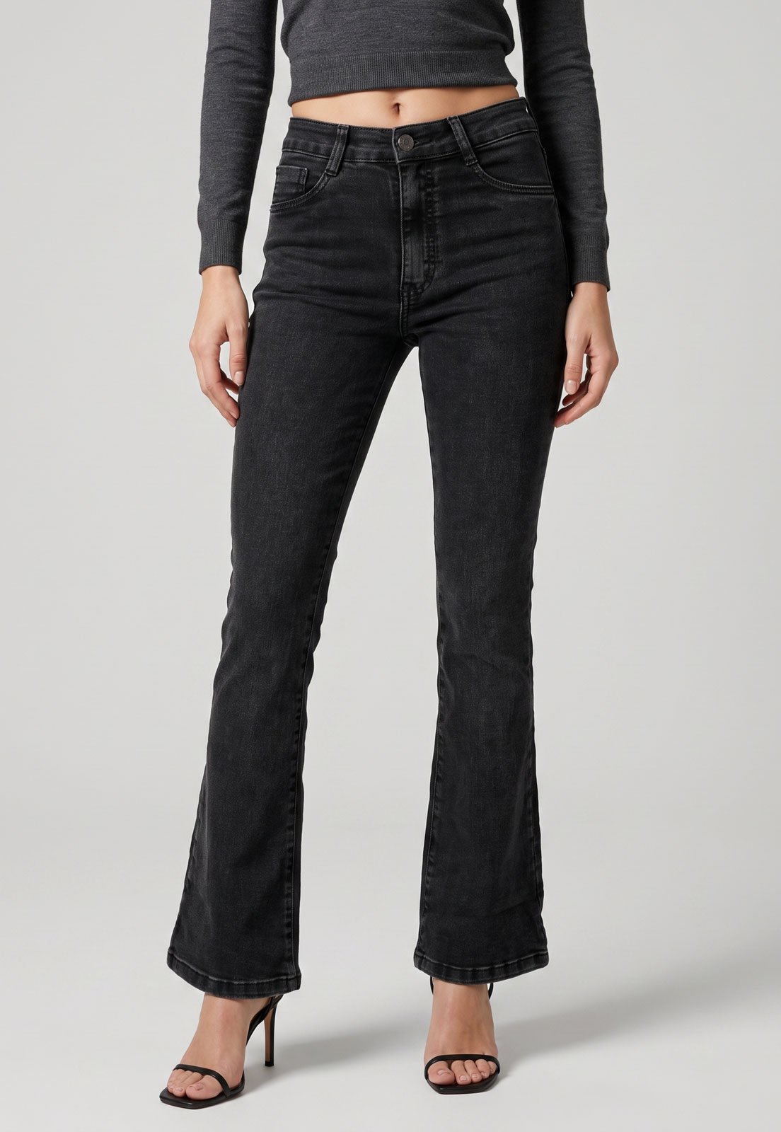 Calça Feminina Sawary Jeans Flare Preta