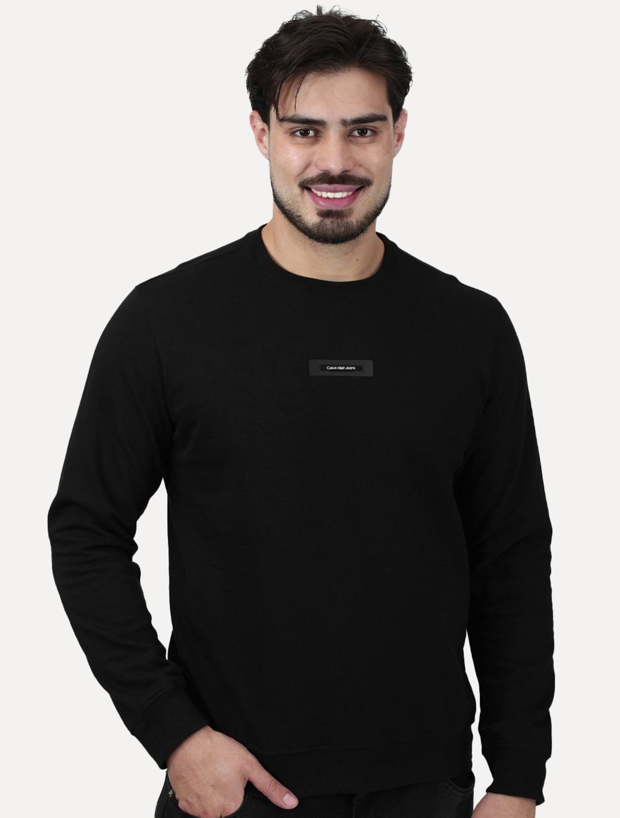 Suéter Calvin Klein Jeans Masculino Crewneck Logo Center Preta