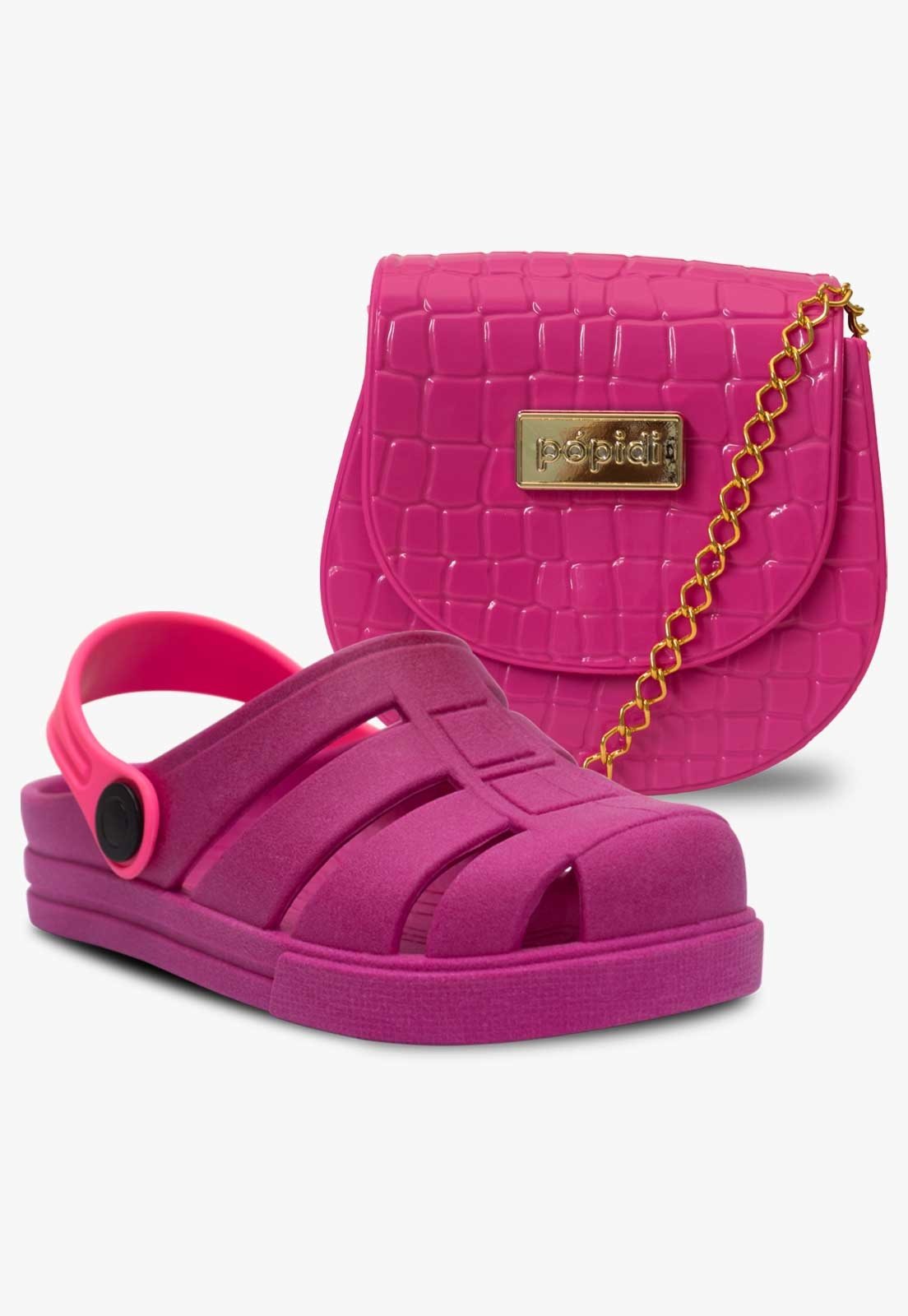 Infantil – Kit Bolsa e Sandalia Babuche Feminina Pópidi Pink
