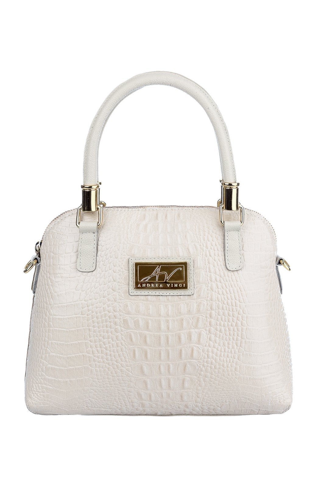 Bolsa baú de couro croco Donna - Marfim