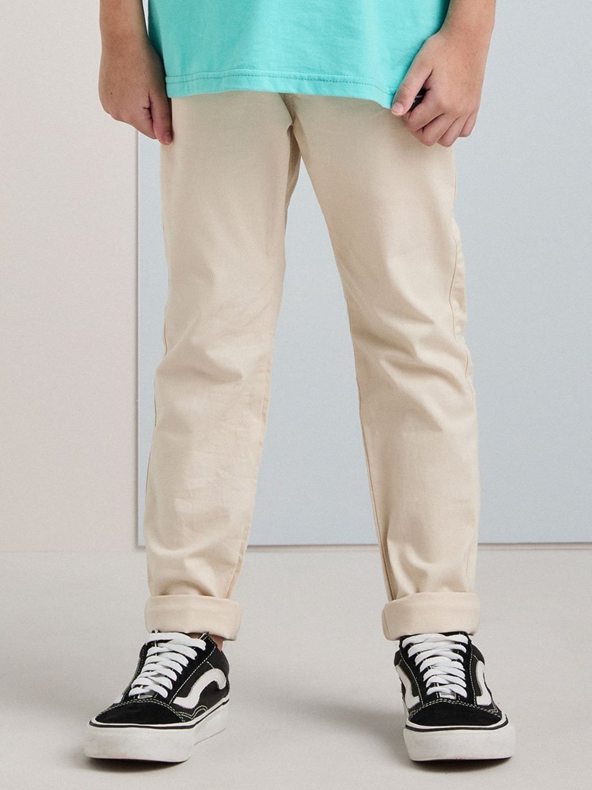 Infantil - Calça Casual de Sarja Bege com Cadarço