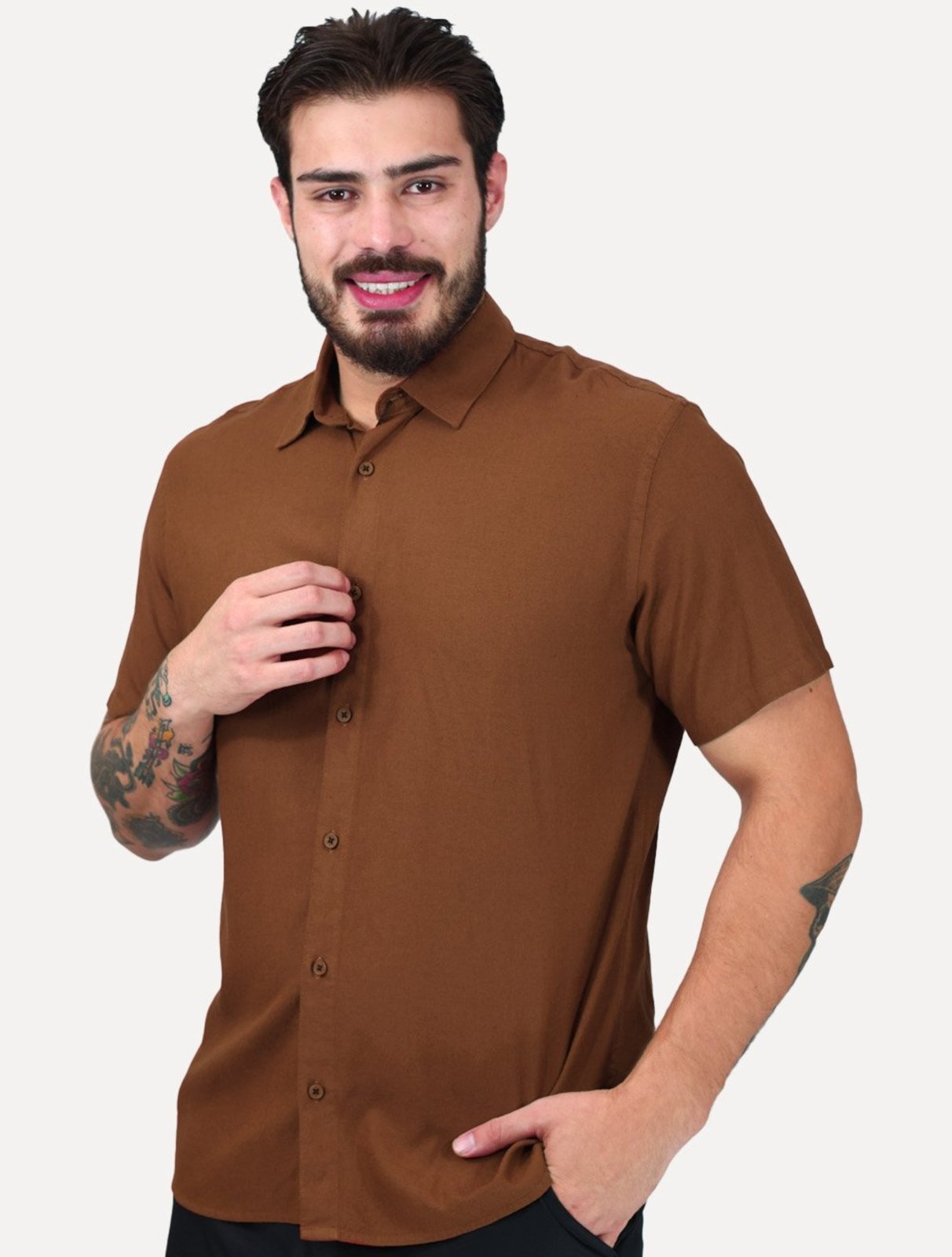 Camisa King & Joe Casual Linen Blend Marron