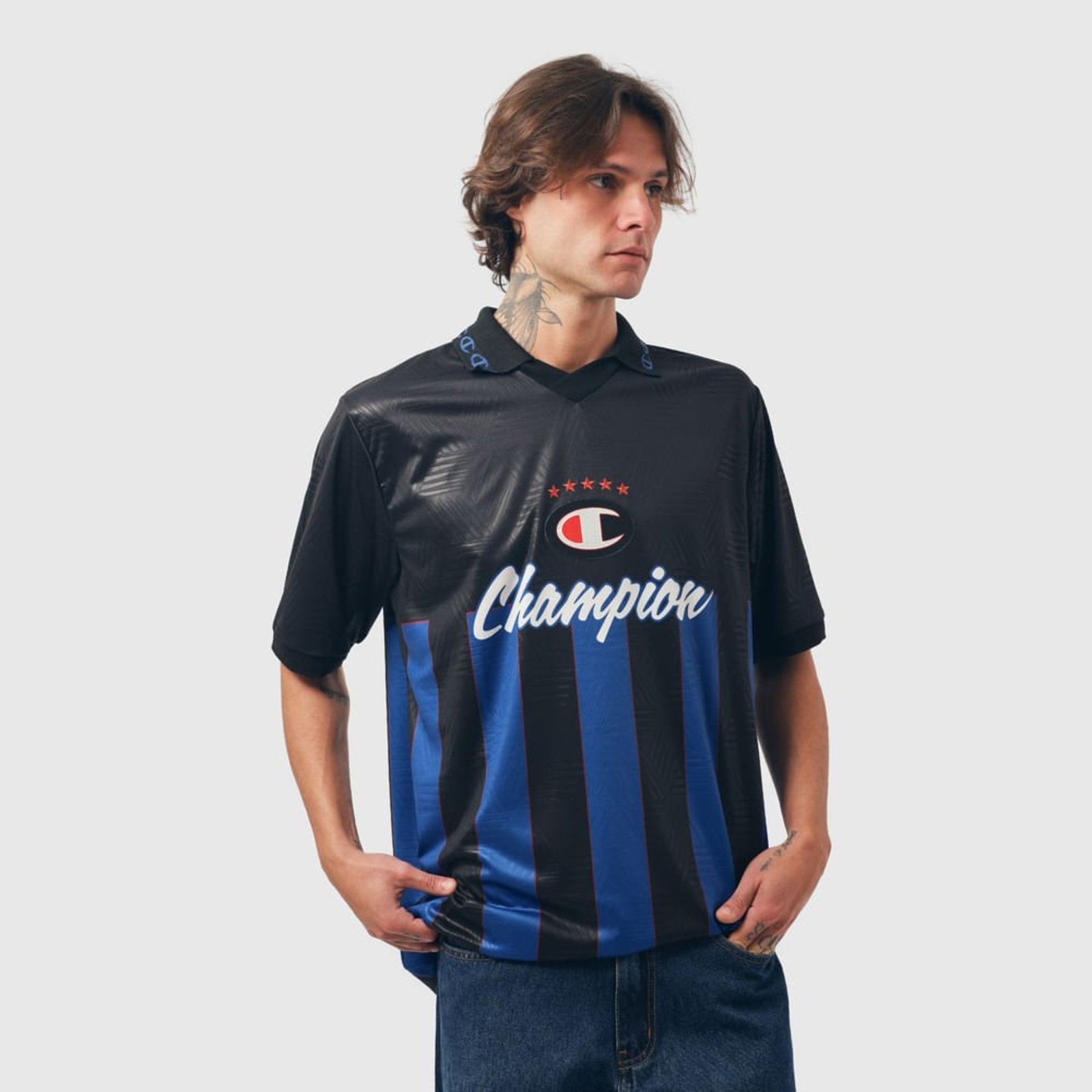 CAMISA CHAMPION LIFE JERSEY SOCCER POLO STRIPES BOLD