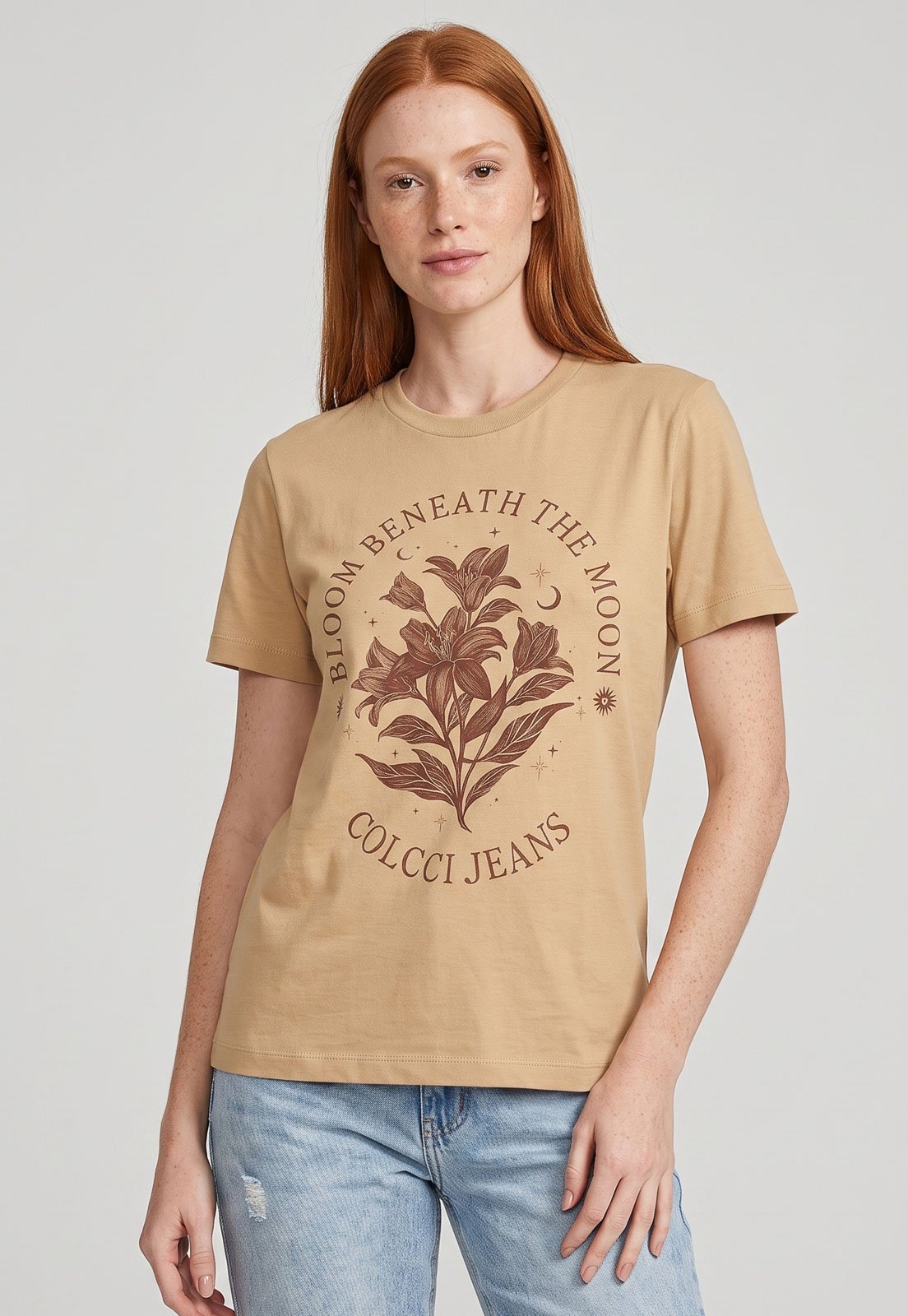 Camiseta Feminina Colcci Jeans Estampada Bege