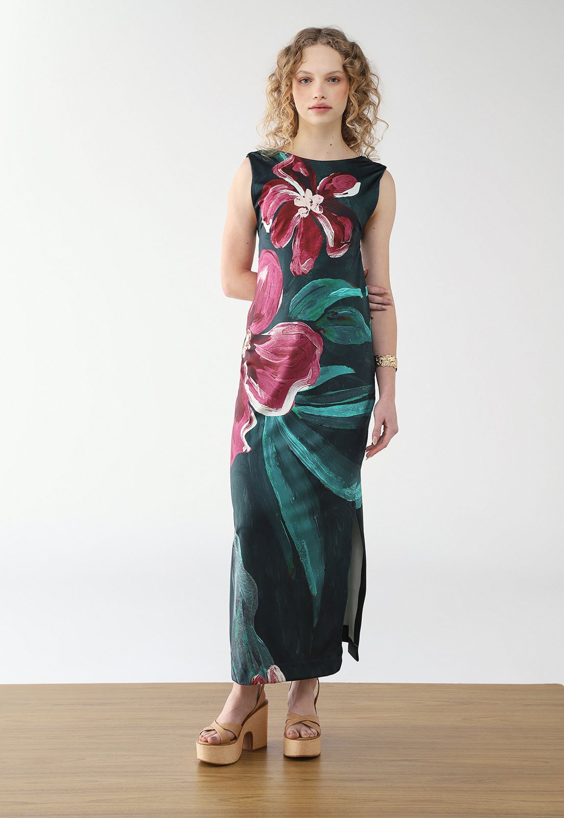 Vestido FARM Midi Estampado Lineia Verde
