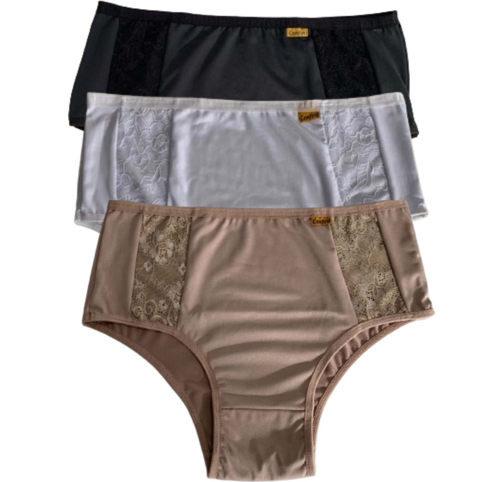 Kit 3 Calcinha Calçola Reflexo Íntimo Plus Size Cintura Alta Com Renda Cores Sortidas