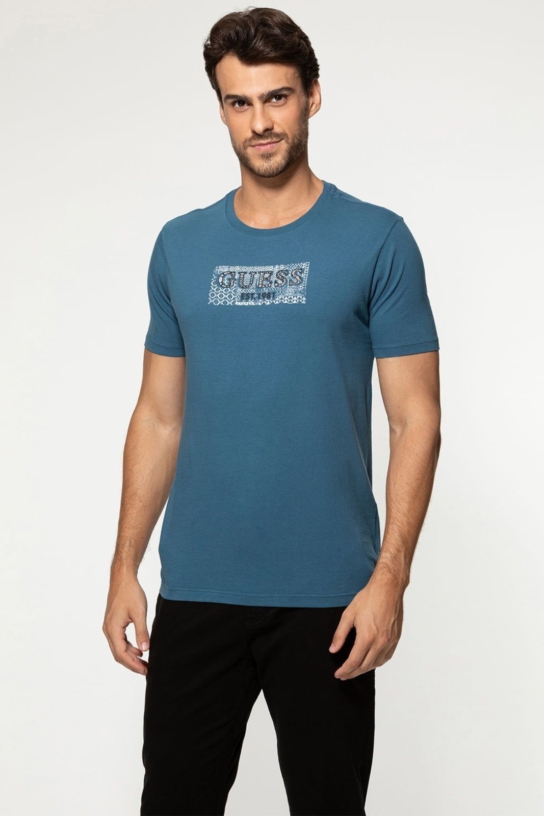 Camiseta Guess Silk Asteca Azul Petróleo