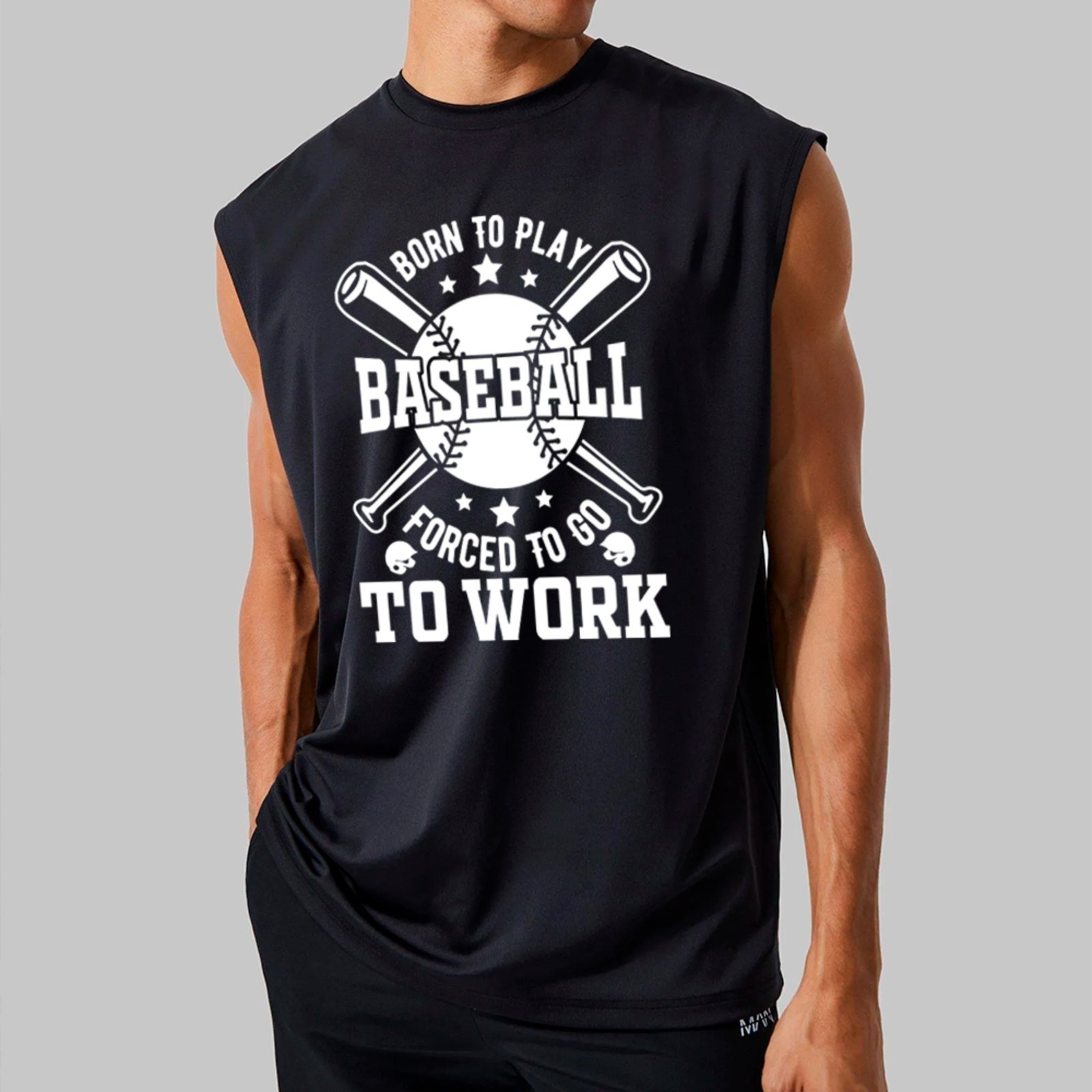 Camiseta Regata Machão Ousy Born to Play Baseball Forced To Work Oversized Masculina Preto