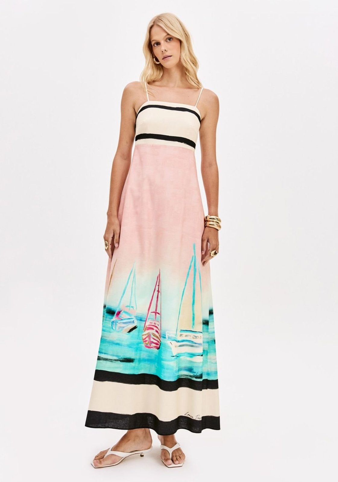Vestido Super Midi Estampado De Alças Lança Perfume