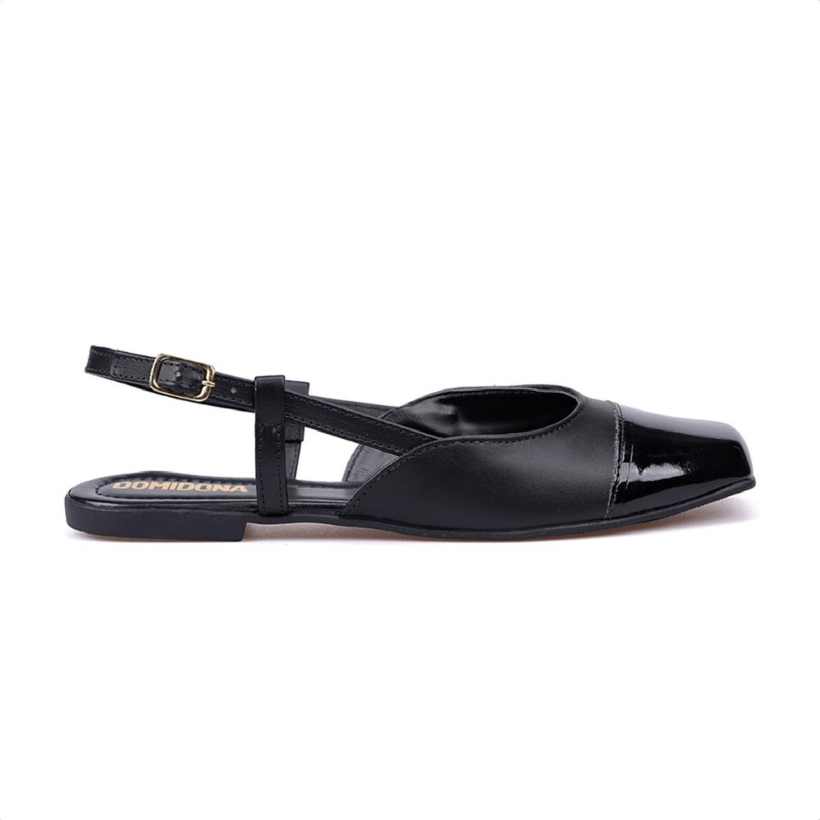Vista 3 Sapatilha Feminina Domidona Cap Toe Slingback Bico Quadrado Preta preto preto