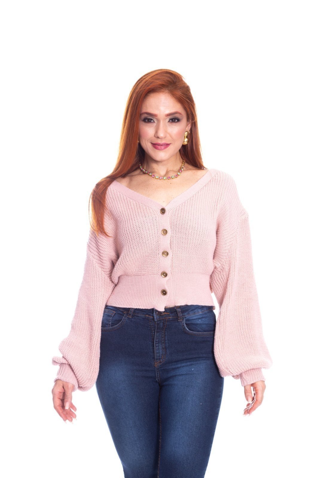 Casaqueto Moda Vício Trico Com Botão Manga Longa Princesa Rosa